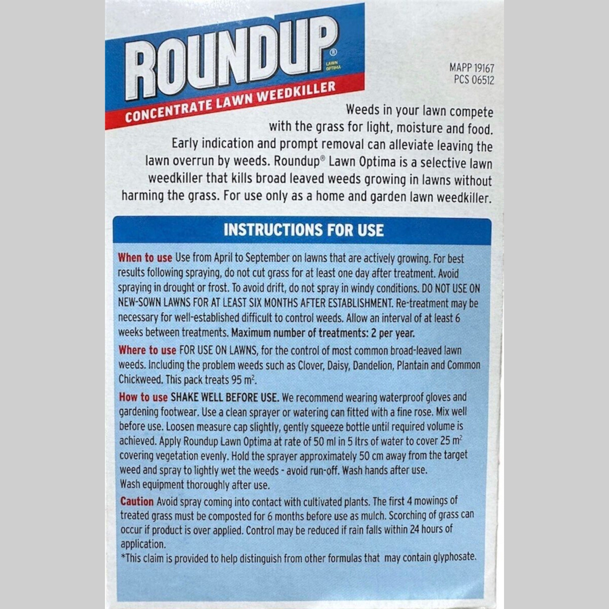 Beclen Harp Roundup Powerful Lawn Weed Killer - Glyphosate-Free - CONCENTRATE 190ML/ Optima Kills White Clover Dandelion