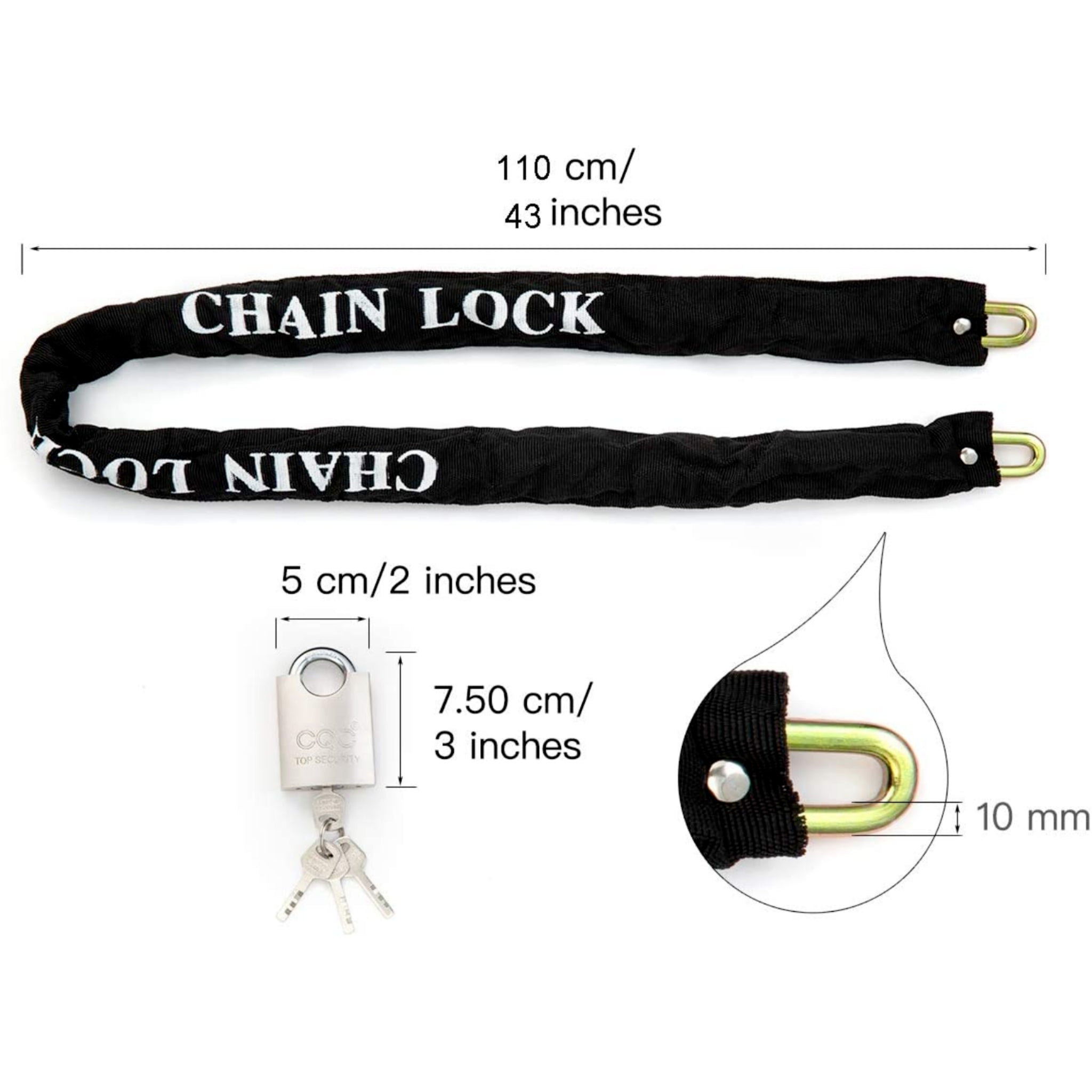 Beclen Harp Anti-Theft Heavy Duty Strong Motorcycle/Motobike/Cycle/Scooter Security Chain And Padlock Lock