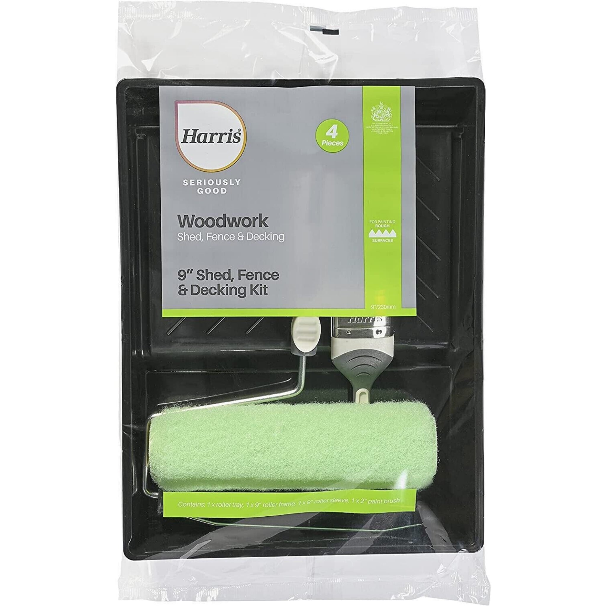 Beclen Harp 9'' Harris Shed Fence And Decking/Woodwork Paint Brush Roller Set Complete Tray Kit