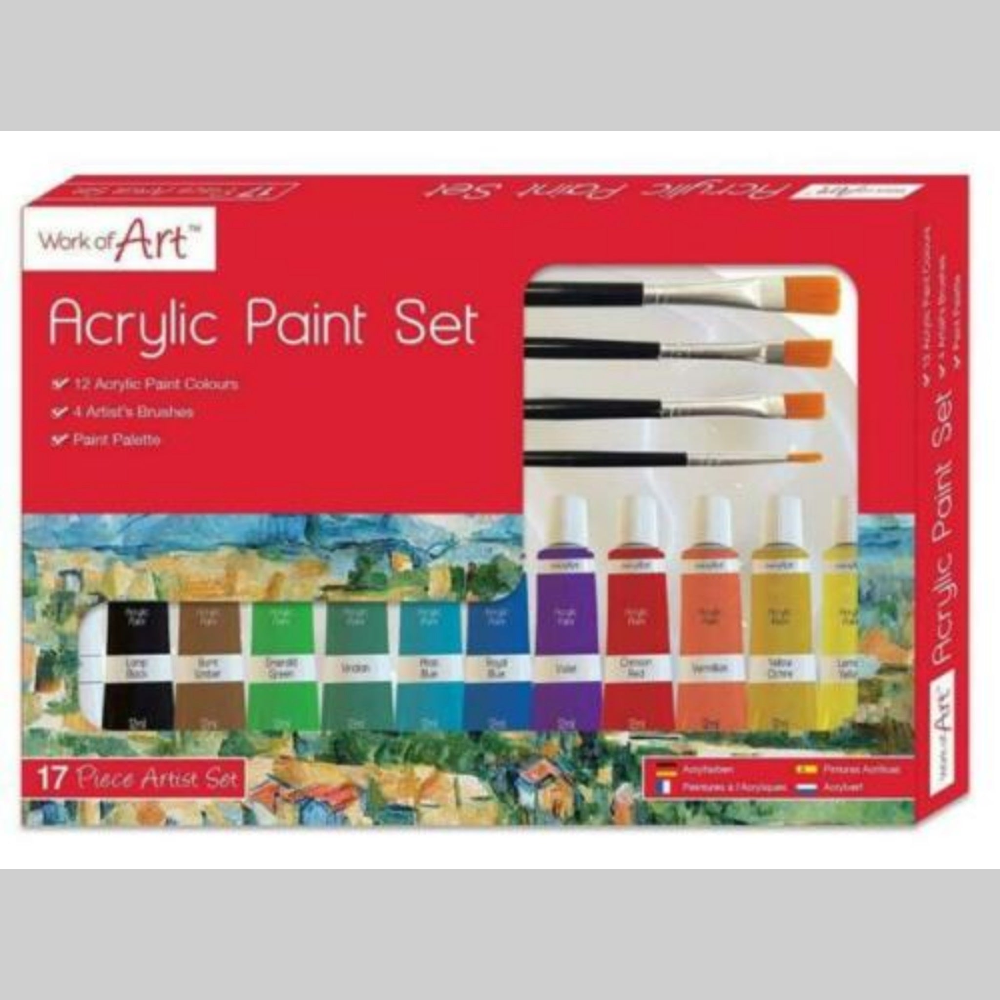 Beclen Harp Artists Acrylic Paint Set 17Pc Brushes Palette Assorted Colour Paints Work Of Art included 12 Tubes, 4 Brushes and Palette