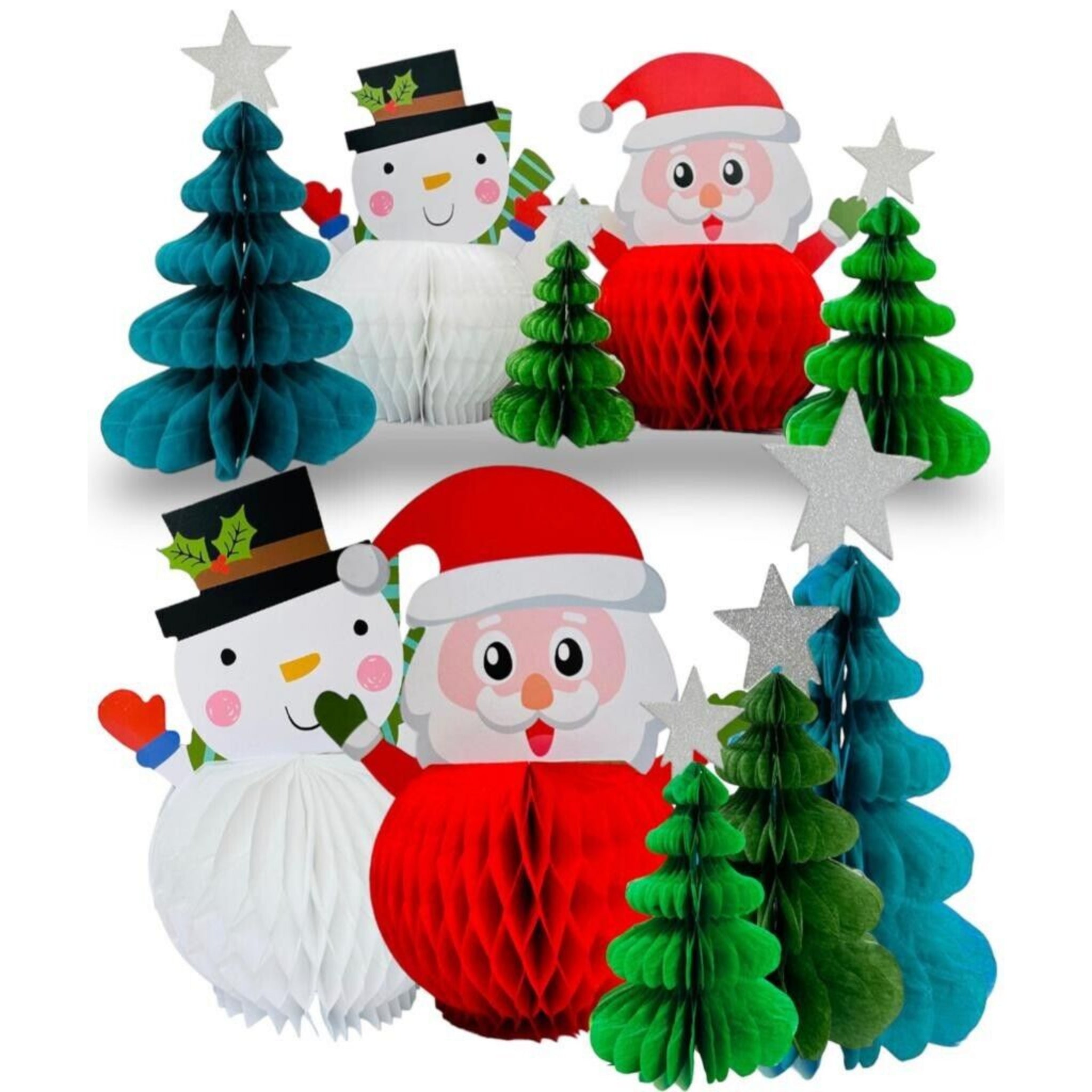 Beclen Harp 5pc Christmas/Xmas Honeycomb Paper Tree/Santa/Snowman Tablescape Decoration-Perfect Christmas/Xmas Party Hanging Decor