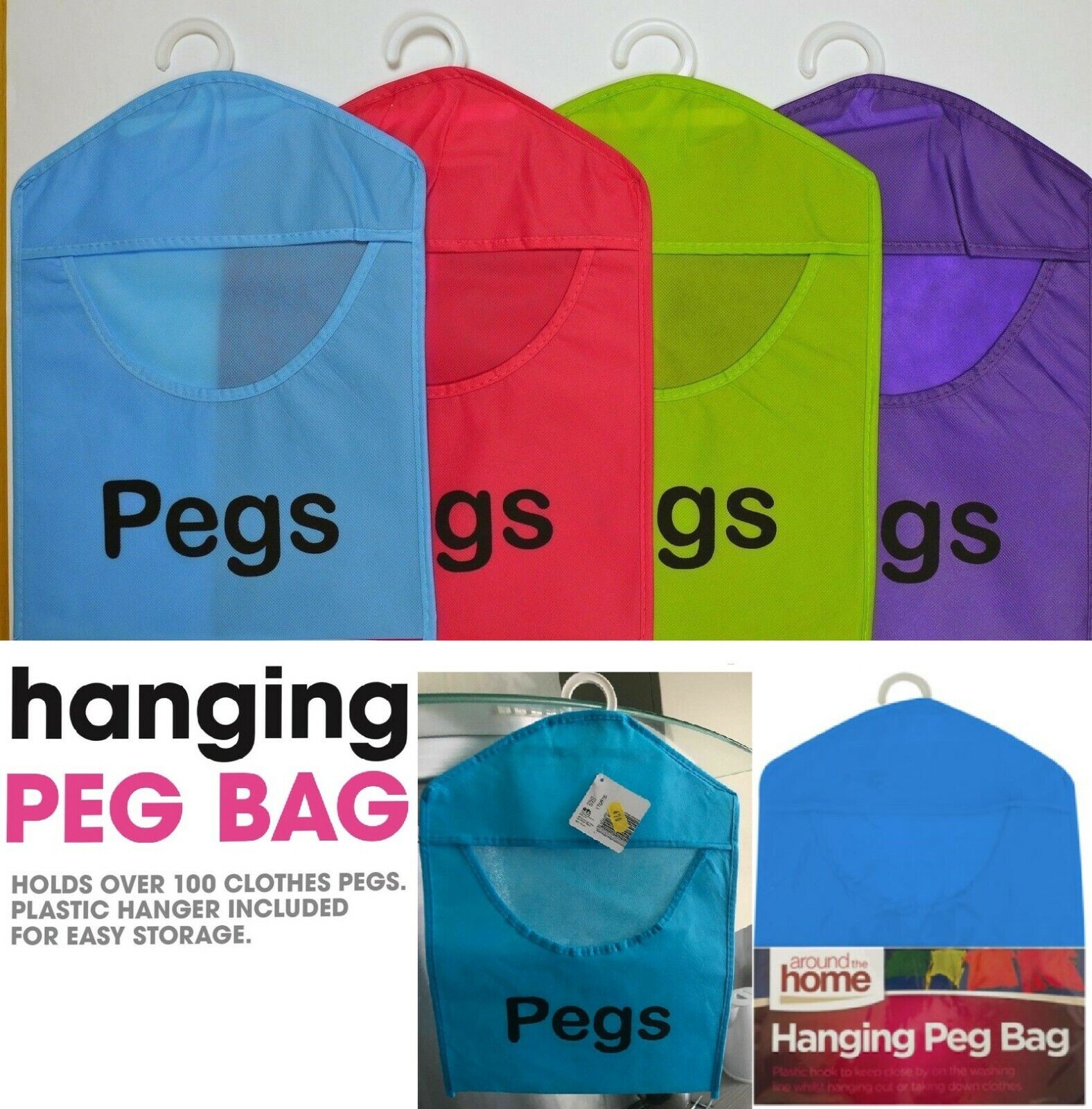 Beclen Harp Hanging Fabric Clothes Line Laundary Storage Peg Bag/Basket Pouch With Hanger-