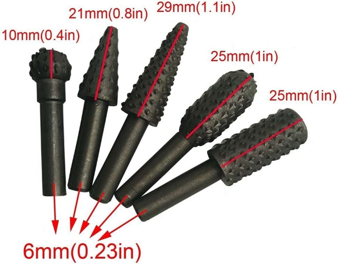 Beclen Harp 5 Potary Rubb Set Wood Craving File RASP Power Drill Bits Large Ball Oval+