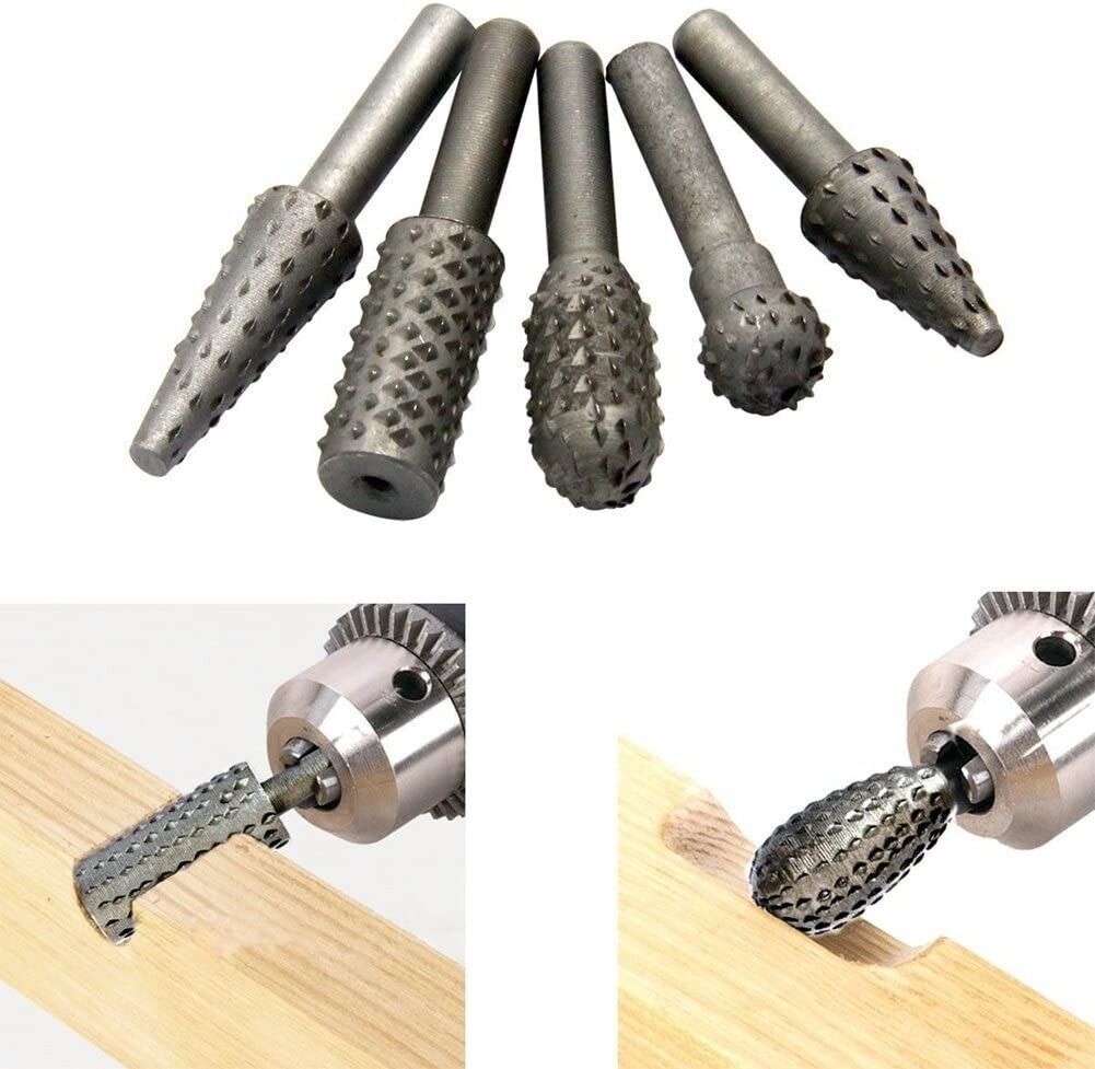 Beclen Harp 5 Potary Rubb Set Wood Craving File RASP Power Drill Bits Large Ball Oval+