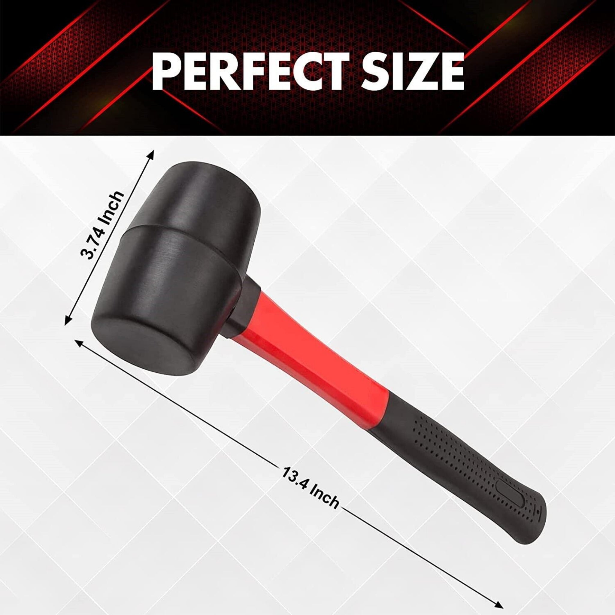Beclen Harp 16oz Rubber Mallet Shaft Grip Handle Fiberglass Hammer- Perfect DIY Tool For Camping And Paving