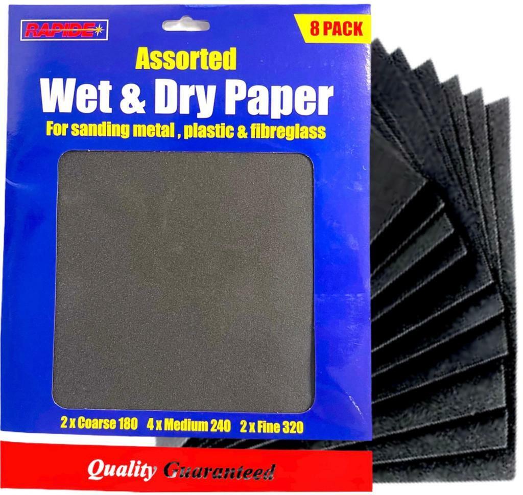 Beclen Harp 8PCS SANDPAPER SANDING SHEETS WET DRY WOOD PLASTIC MIXED GRADES SAND