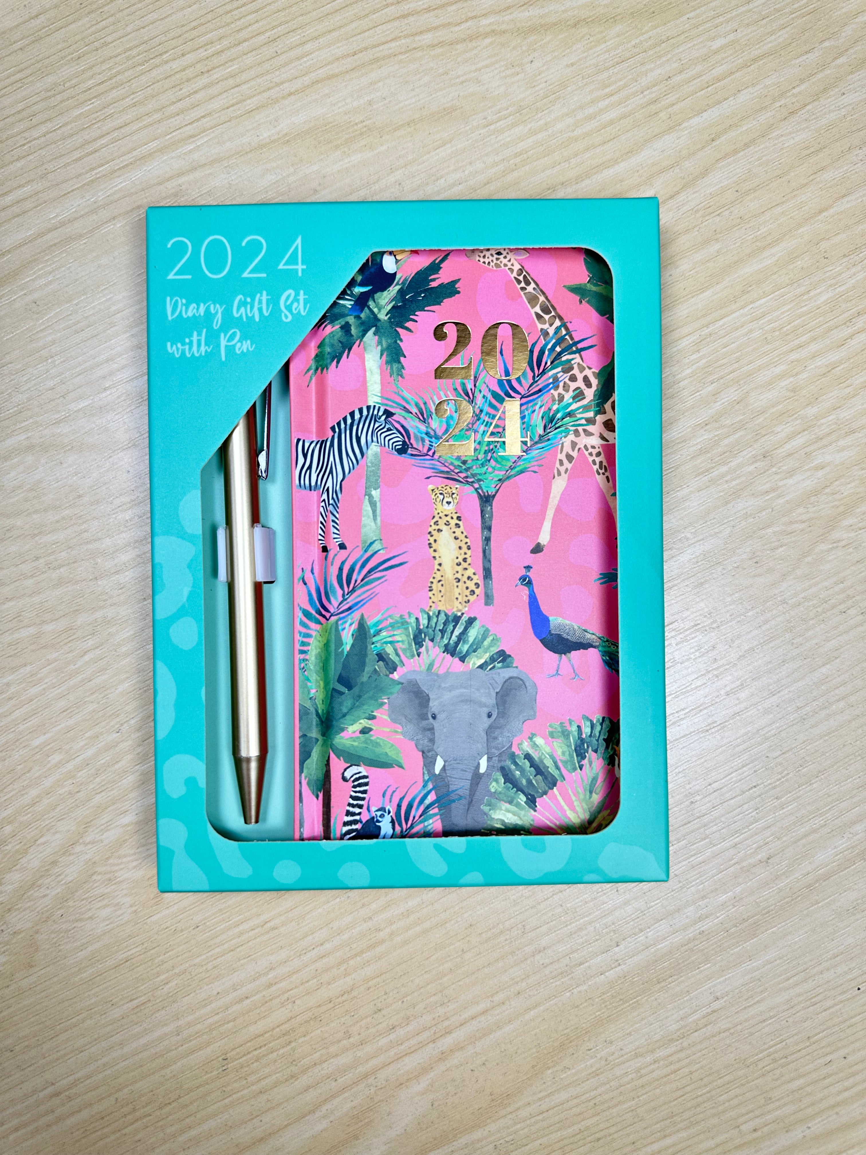 Beclen Harp 2024 Week To View/WTV Slim Line Safari Foil Effect Fashion Diary With Pen Gift Set