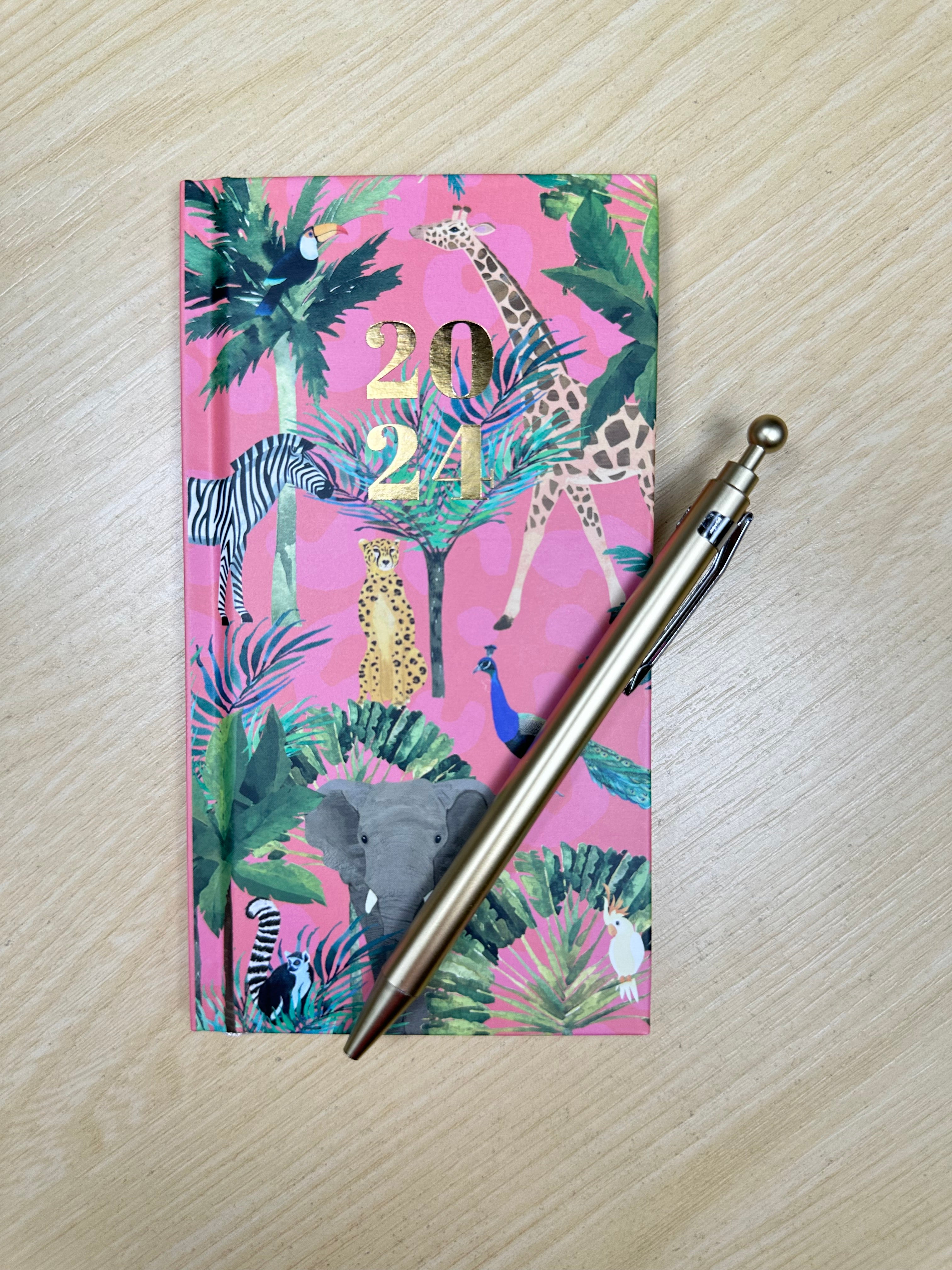 Beclen Harp 2024 Week To View/WTV Slim Line Safari Foil Effect Fashion Diary With Pen Gift Set