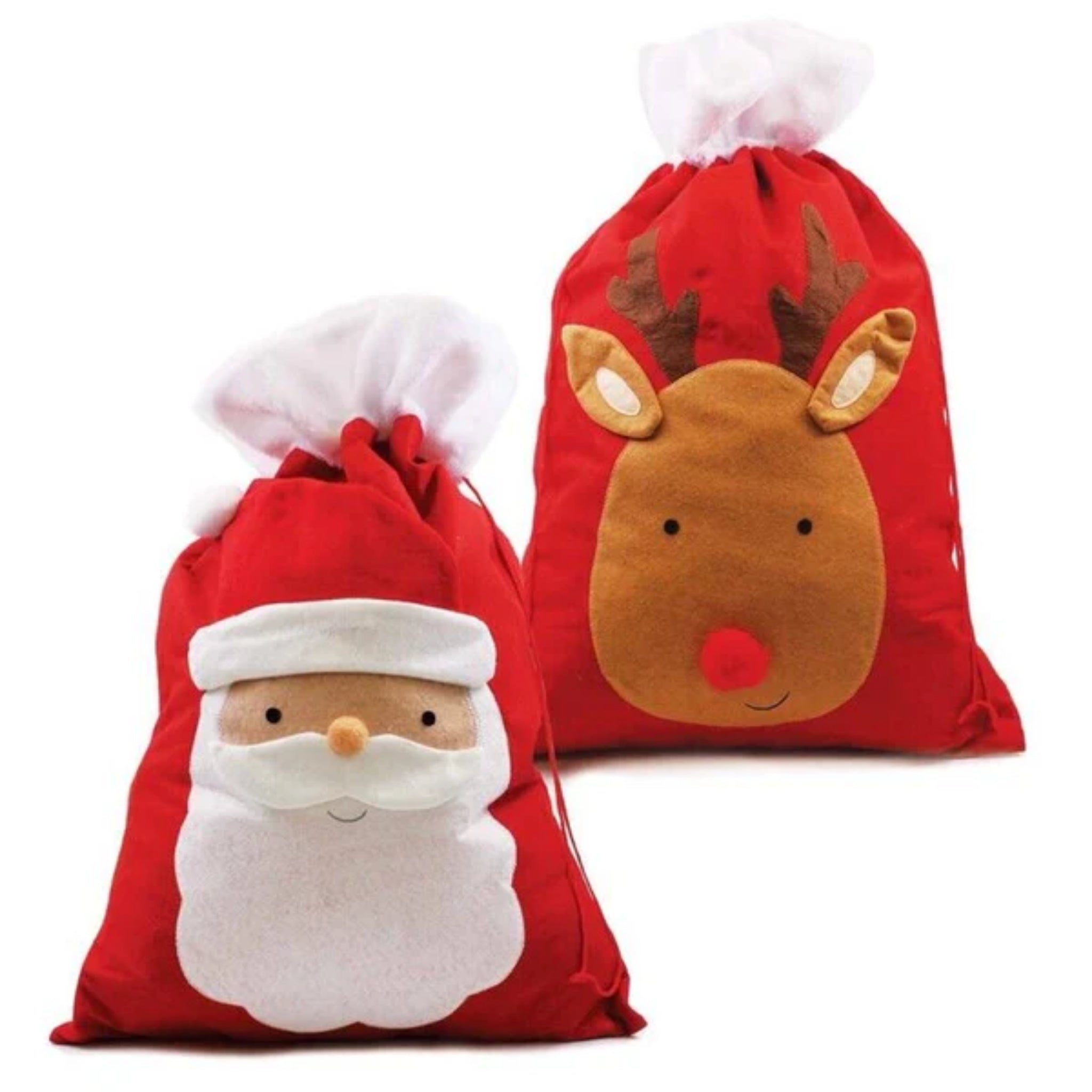 Beclen Harp 2 Pcs Large Christmas Plush Santa Sack Fillers Drawstring Xmas Present Gift Bags
