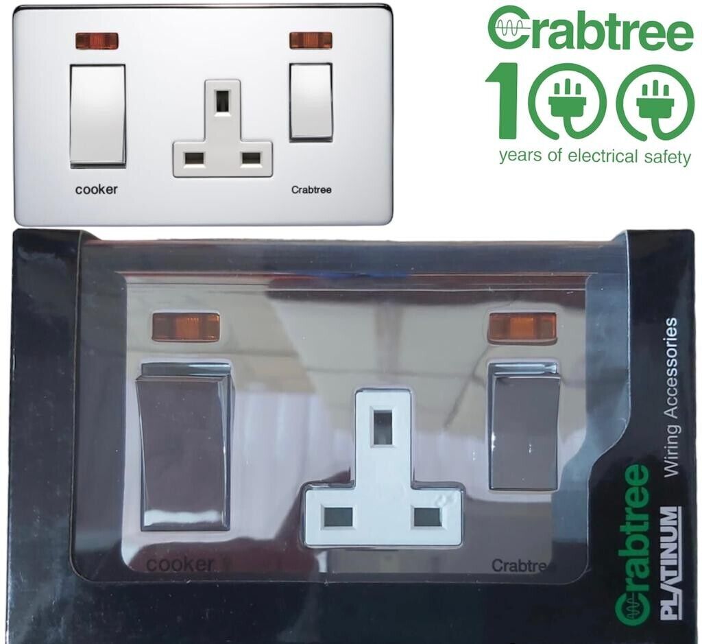 Beclen Harp Screwless Crabtree Platinum Brushed Chrome White Insert Cooker Socket And Light Switches