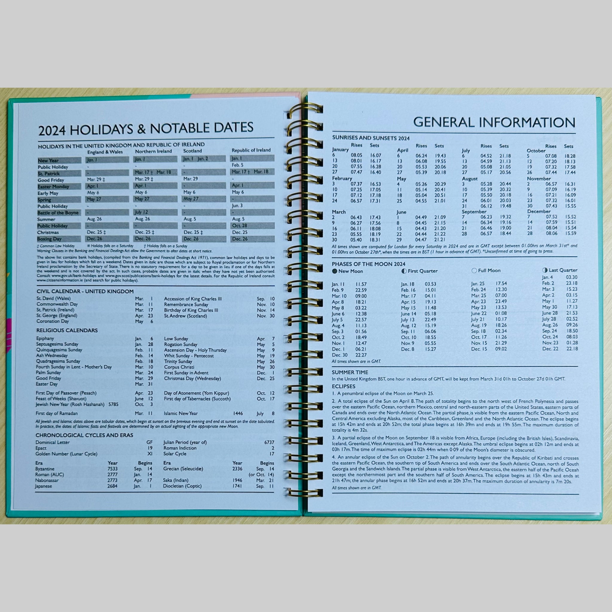 Beclen Harp 2024 Week To View/WTV Personal Executive A5 Diary With Tropical Print and Spiral Bonding/Wiro