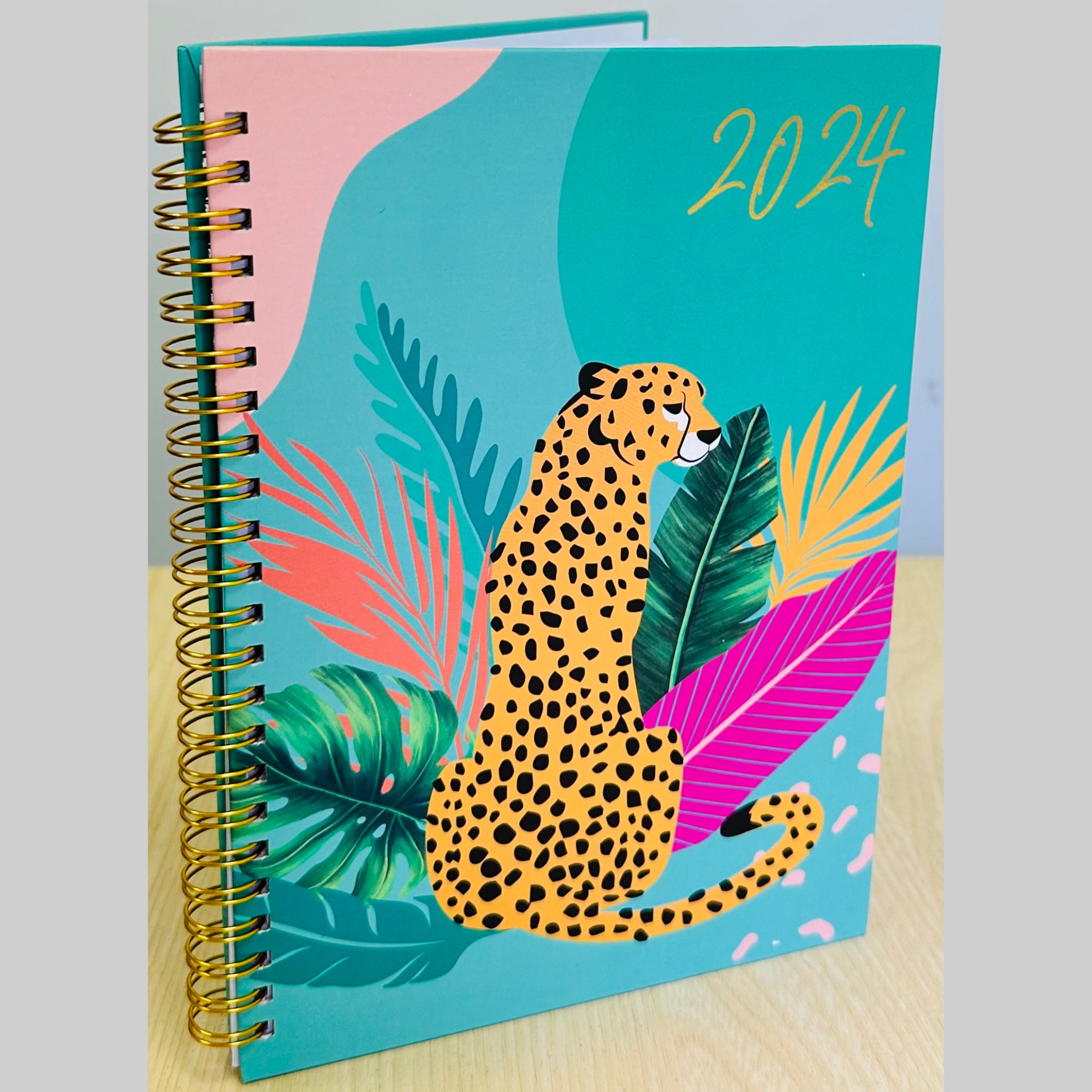 Beclen Harp 2024 Week To View/WTV Personal Executive A5 Diary With Tropical Print and Spiral Bonding/Wiro
