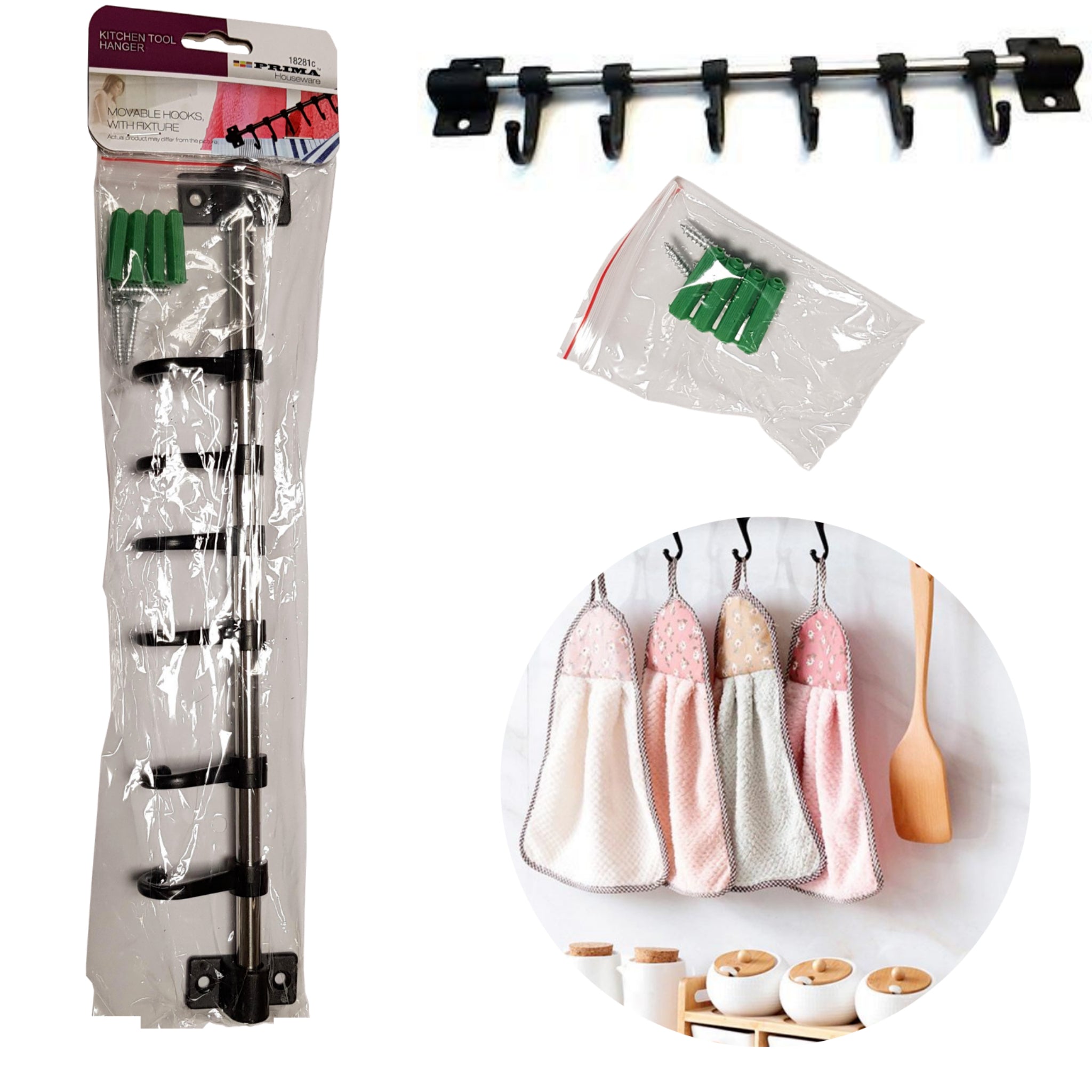 Beclen Harp 6 Movable Wall Mounted Hook Kitchen Utensil Holder Rail-Perfect Fixture Storage Wall Rack Rail