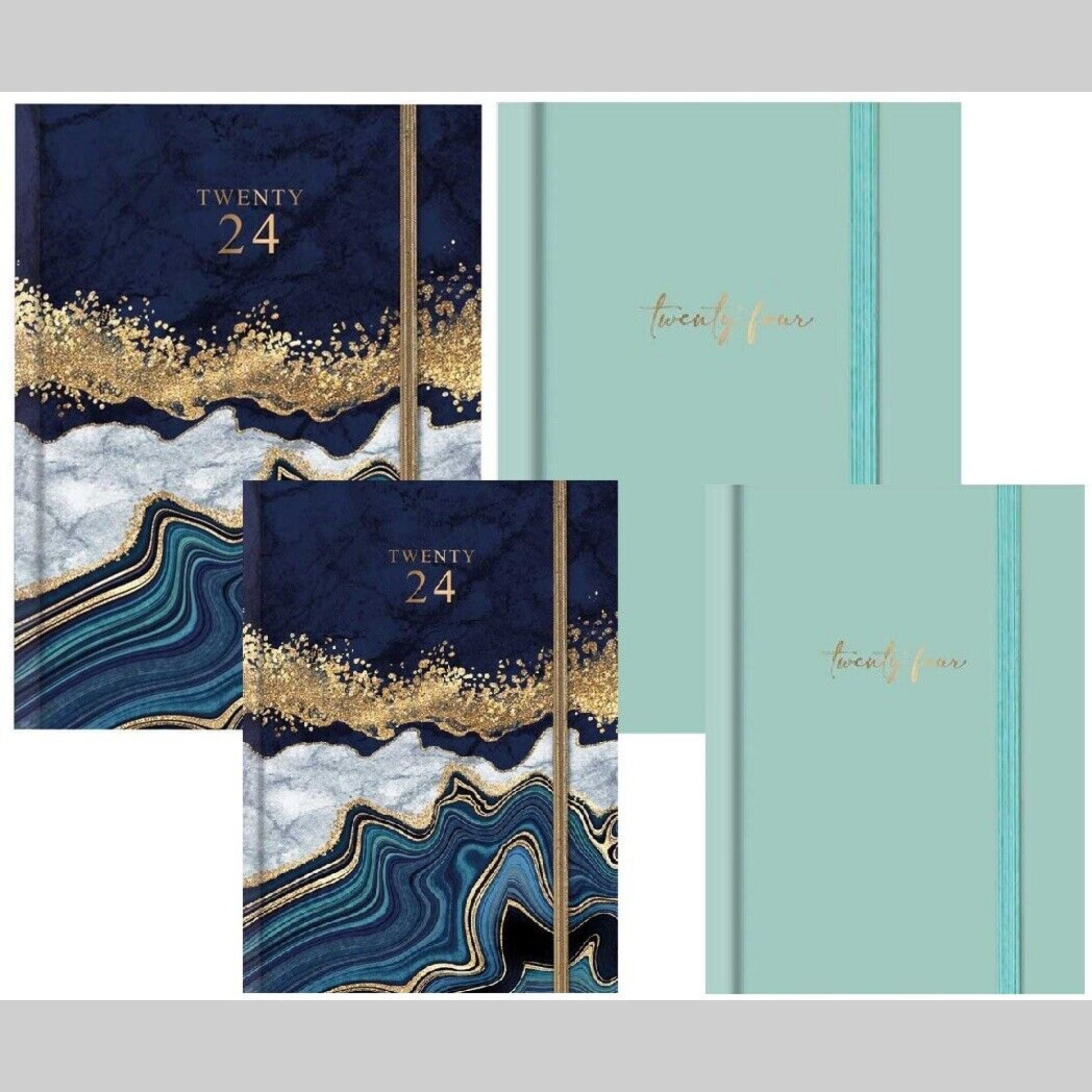 Beclen Harp 2024 A5/A6 Size Week To View/WTV Personal Luxury Effect Marble Print Diary With Elastic Closure