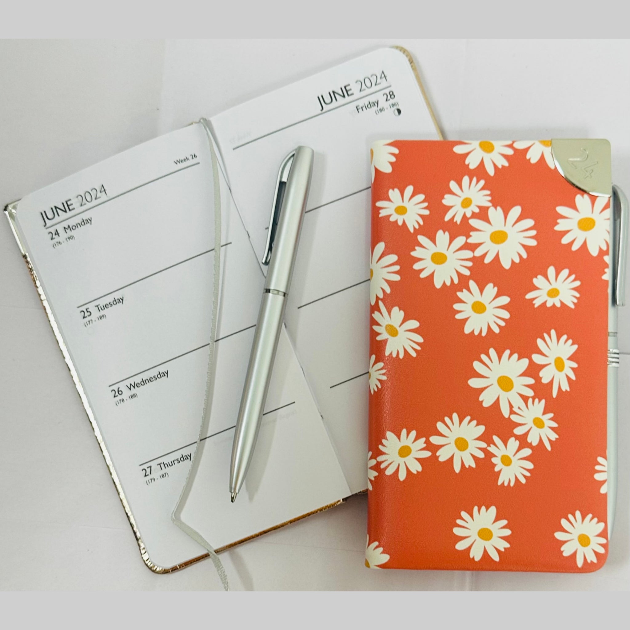 Beclen Harp 2024 Slim Week To View/WTV Luxury Executive Daisy Floral Print Diary With Pen Gift Set