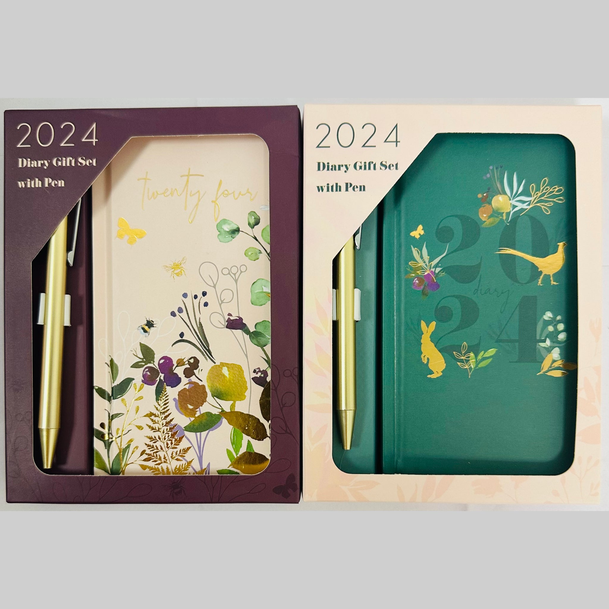 Beclen Harp 2024 Slim Size Week To View/WTV Personal Luxury Botanical Print Diary With Pen Gift Set