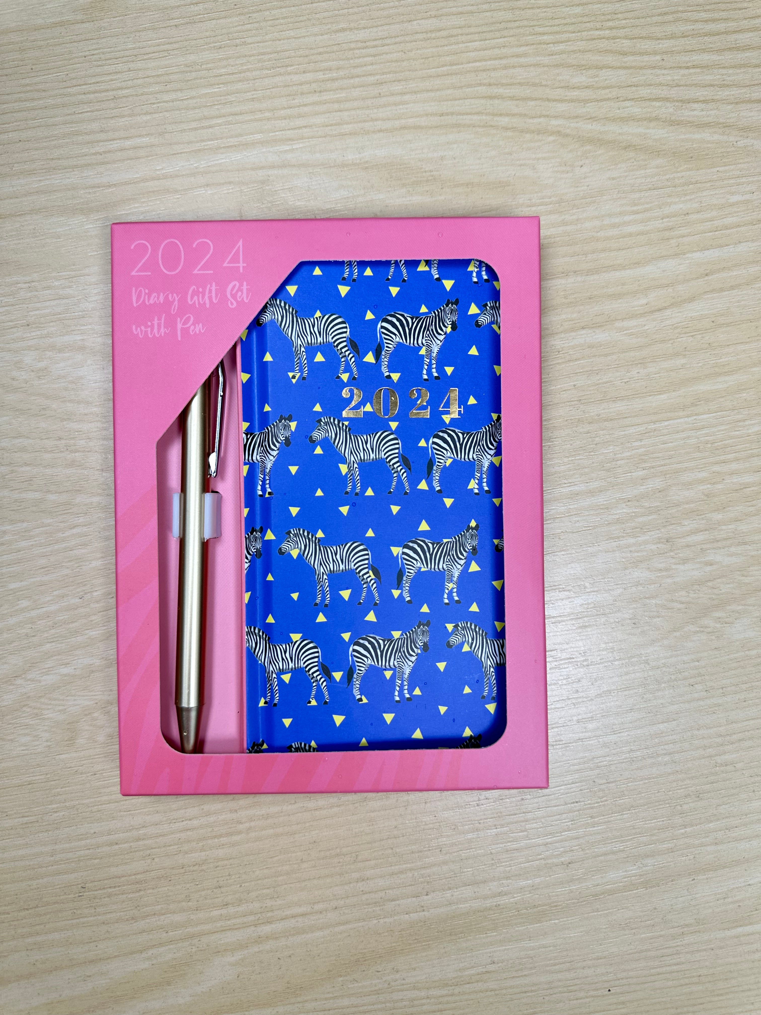 Beclen Harp 2024 Slim Week To View/WTV Zebra Print Exclusive Diary With Pen Gift Set