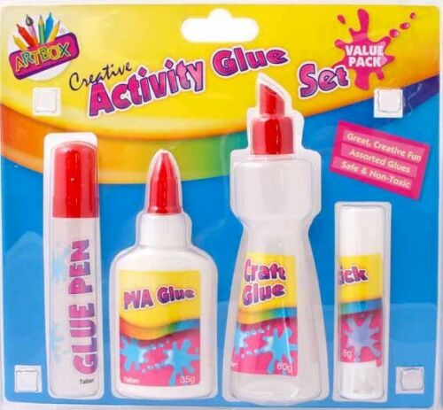 Beclen Harp NON-TOXIC CRAFT GLUE SET KIDS CREATIVE ACTIVITY 4 DIFFERENT TYPE GLUE BOTTLE NEW