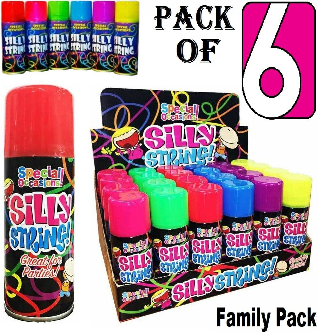 Beclen Harp 6 Pcs Silly Strings Can Mixed Colors Party Crazy Colorful Spray Streamers String