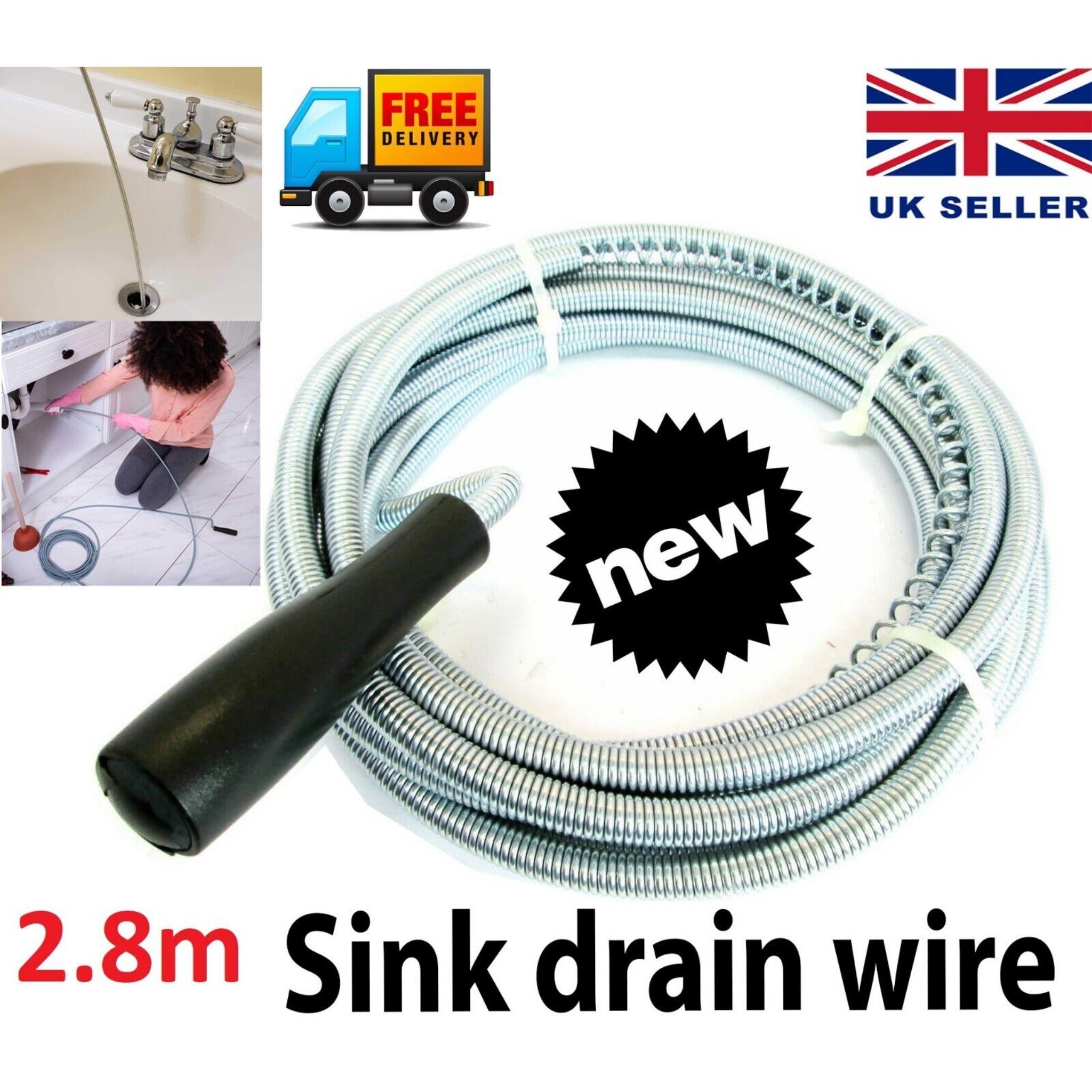 Beclen Harp 2.8M Sink & Drain Cleaner Waste Pipe Unblock Toilet Cleaning Kitchen Plunger Sink Snake Toilet Rod Flexible Wire
