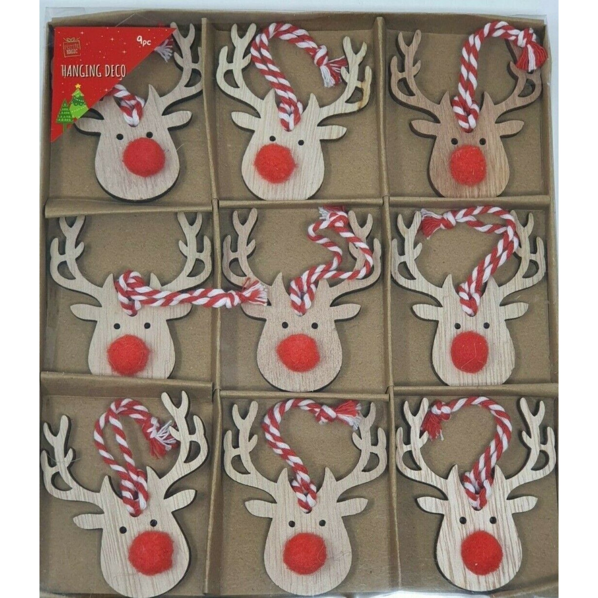 Beclen Harp 9pcs Wood Christmas Tree Ornament Wooden Hanging Pendants Xmas Home Party Decor