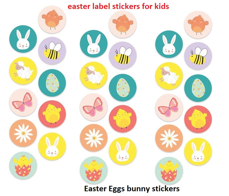 Beclen Harp Happy Easter Bunny Egg Rabbit Chick Labels Stickers Gift Craft Box Sticker - Animals Eggs Round stickers