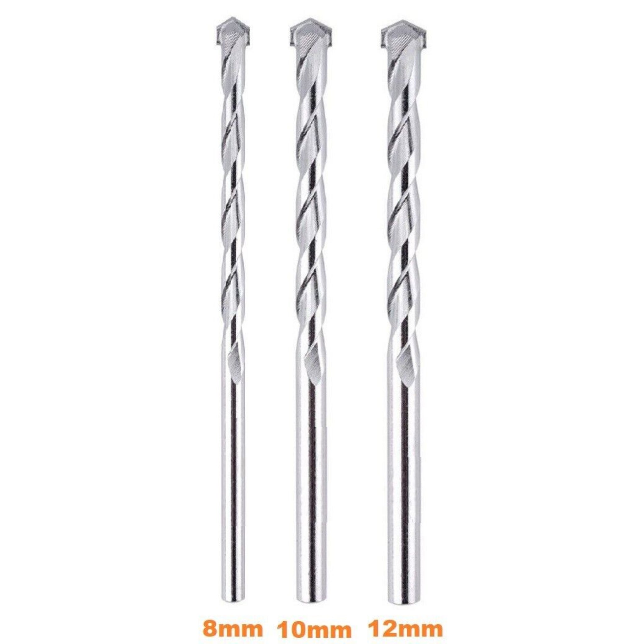 3pc MASONRY DRILL BIT SET INCLUDE SIZES 8 10 12mm 200mm LONG MASONARY Drills DIY