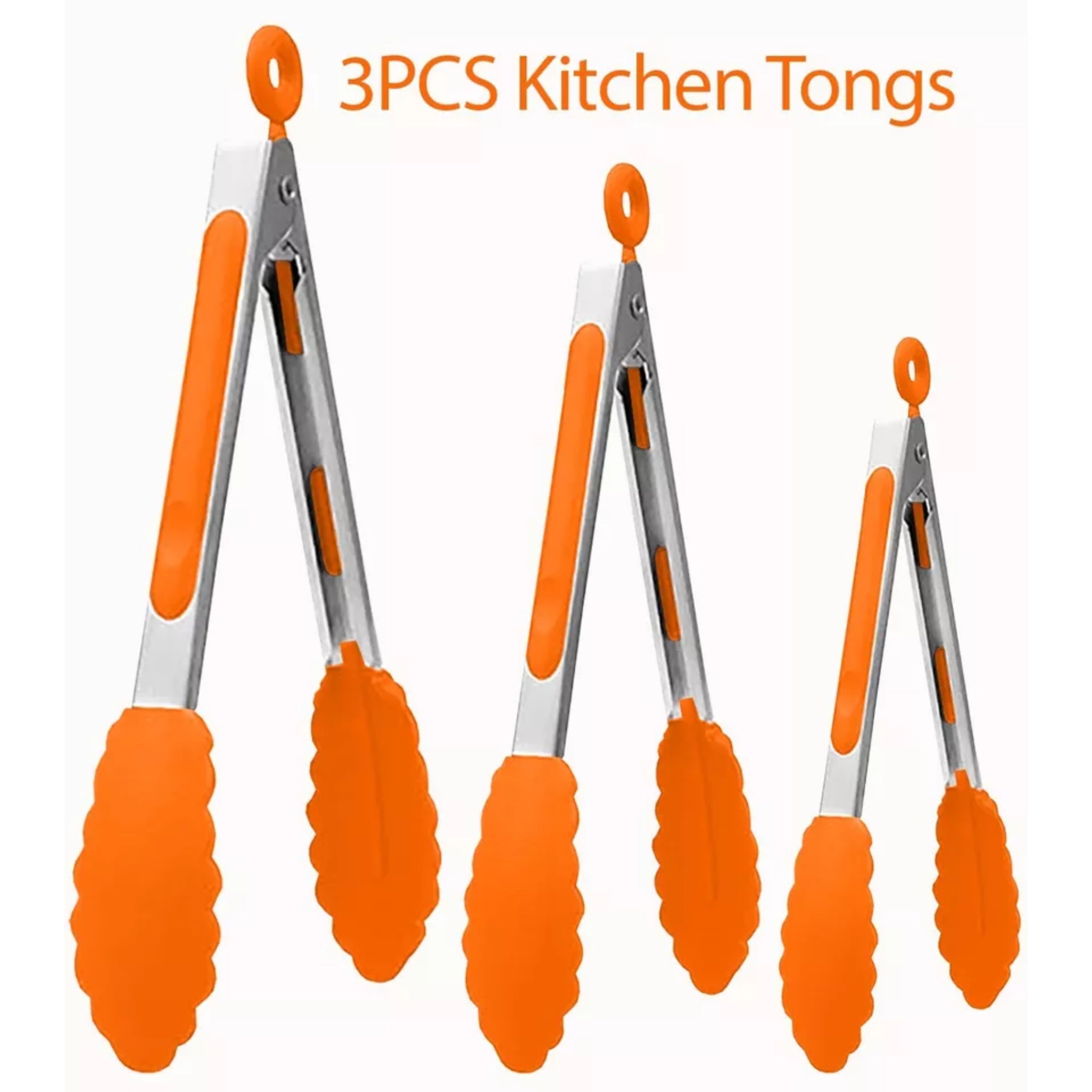 Beclen Harp 3pc Silicone Kitchen Cooking Salad Serving BBQ Tong Stainless Steel Utensil Set