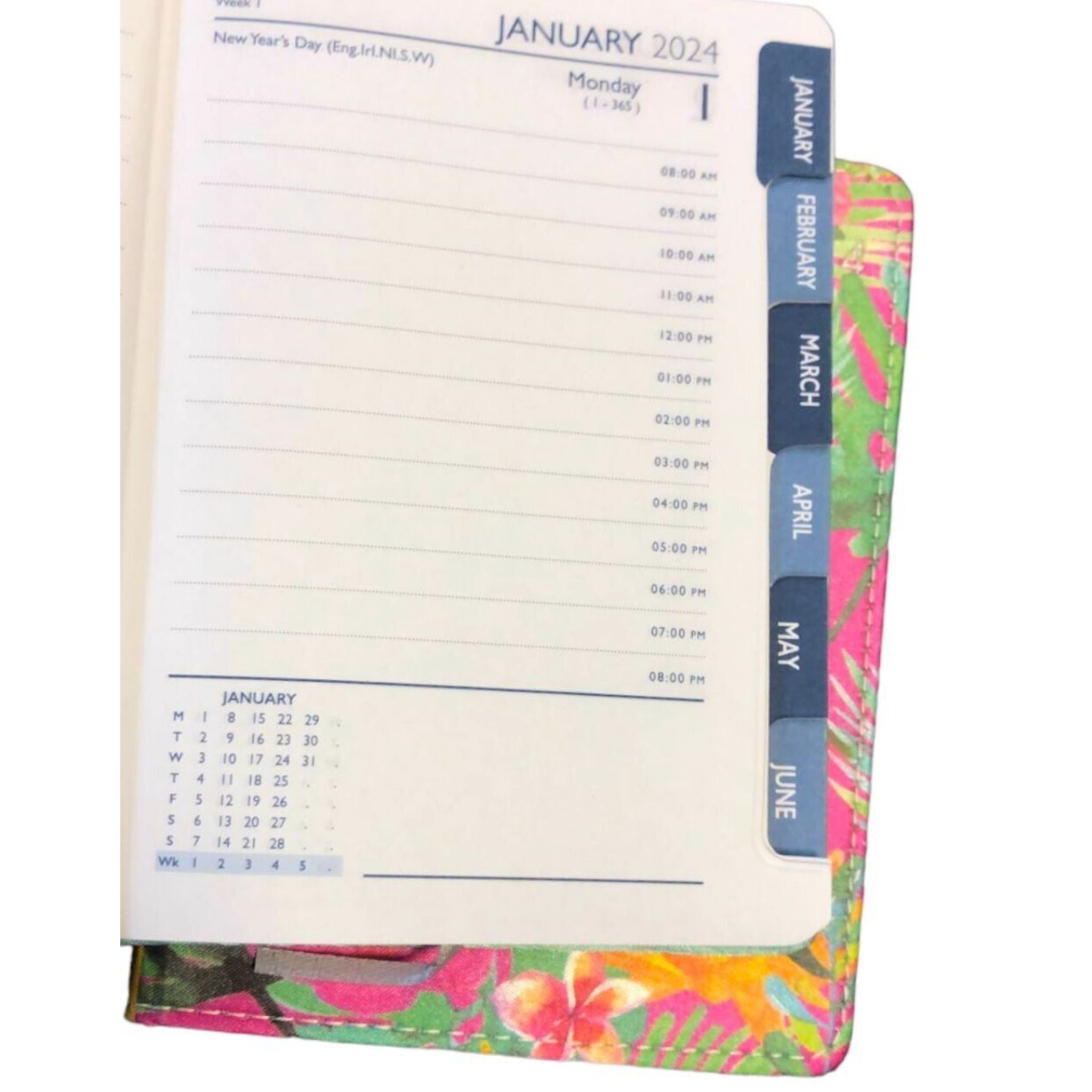 Beclen Harp 2024 A5 Day A Page Floral Luxury Cover Index Diary Planner School Office School