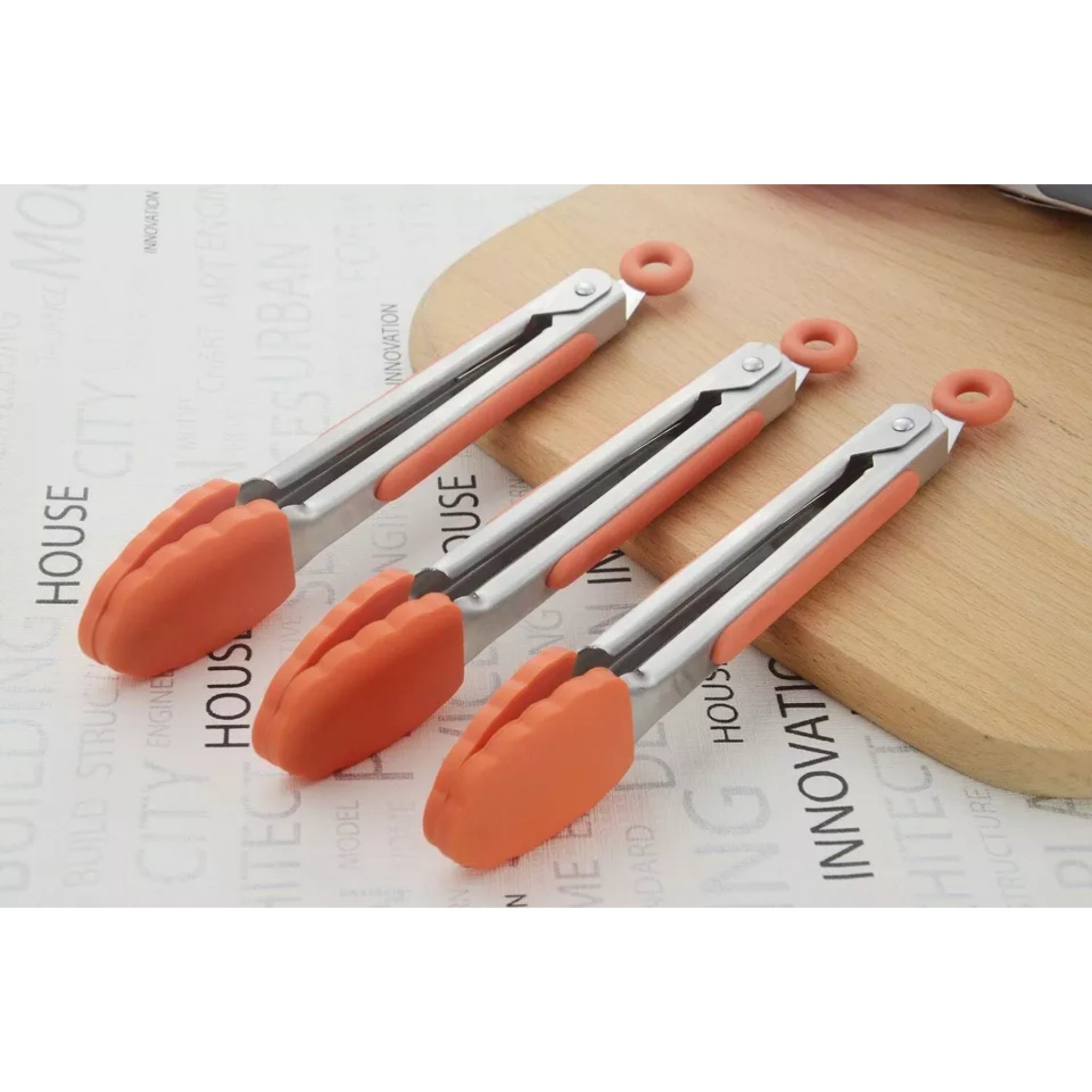 Beclen Harp 3pc Silicone Kitchen Cooking Salad Serving BBQ Tong Stainless Steel Utensil Set
