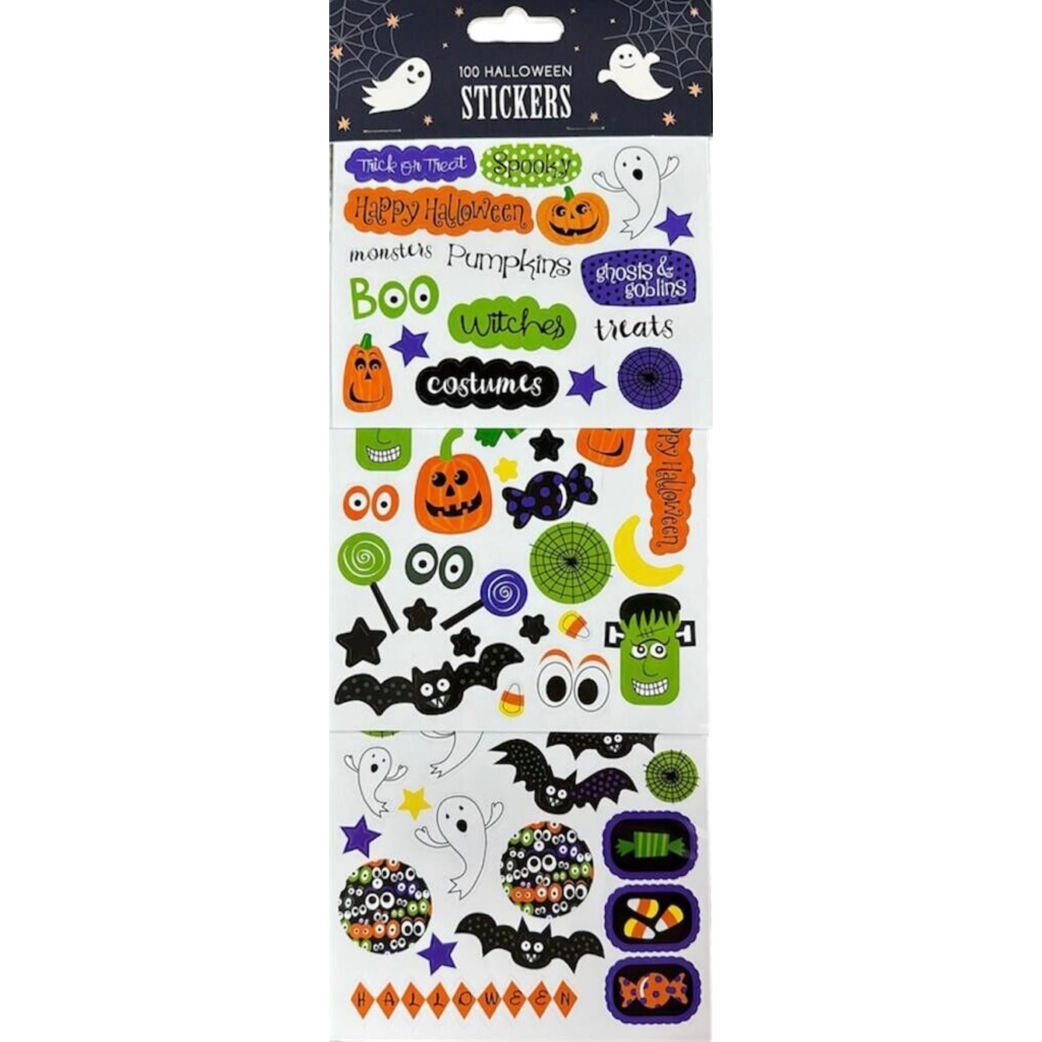 Beclen Harp Halloween Pumpkin Trick Or Treat 100 Stickers Gift Craft Sticker-4 Scraper Masks
