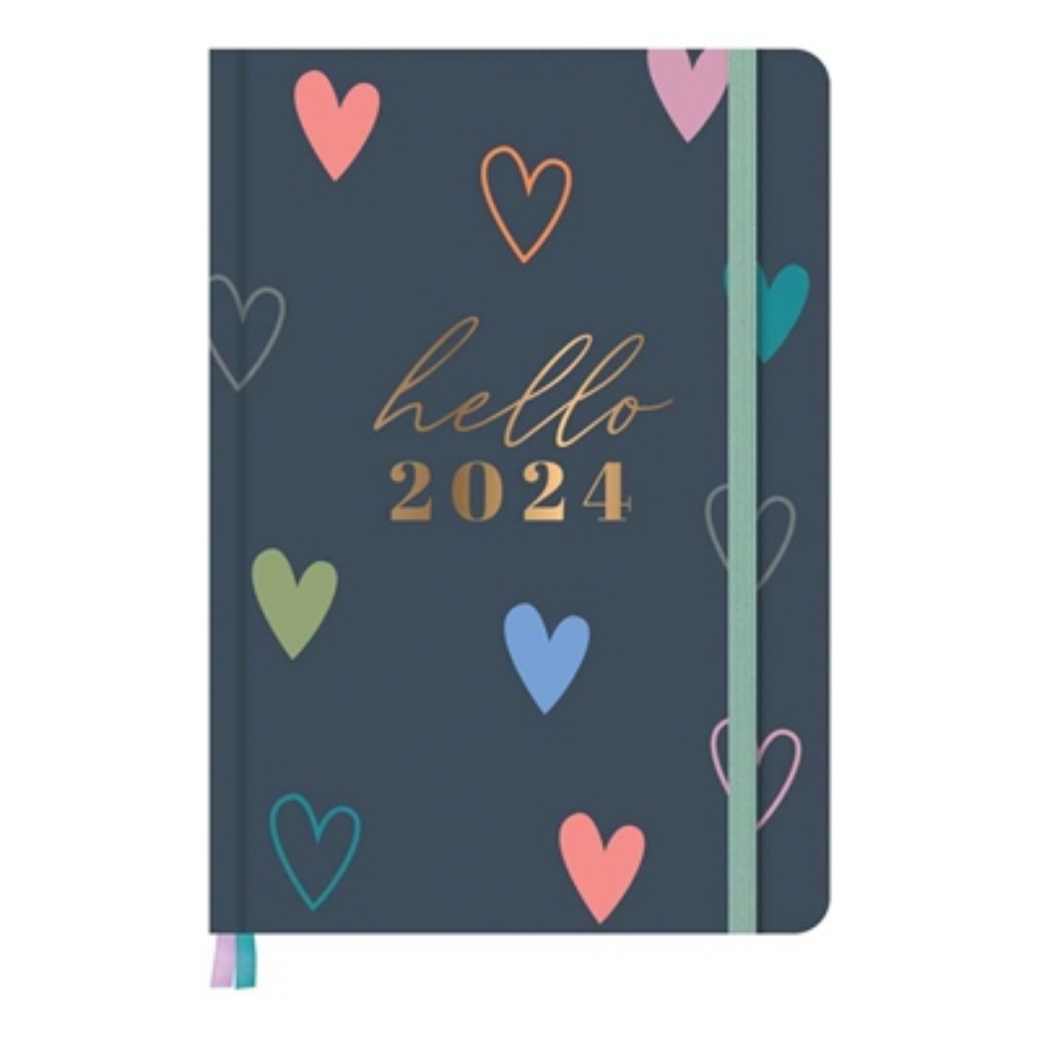 Beclen Harp 2024 A5 Page A Day Luxury Leather Journal Heart print Organiser Diary Coloured Pages Planner