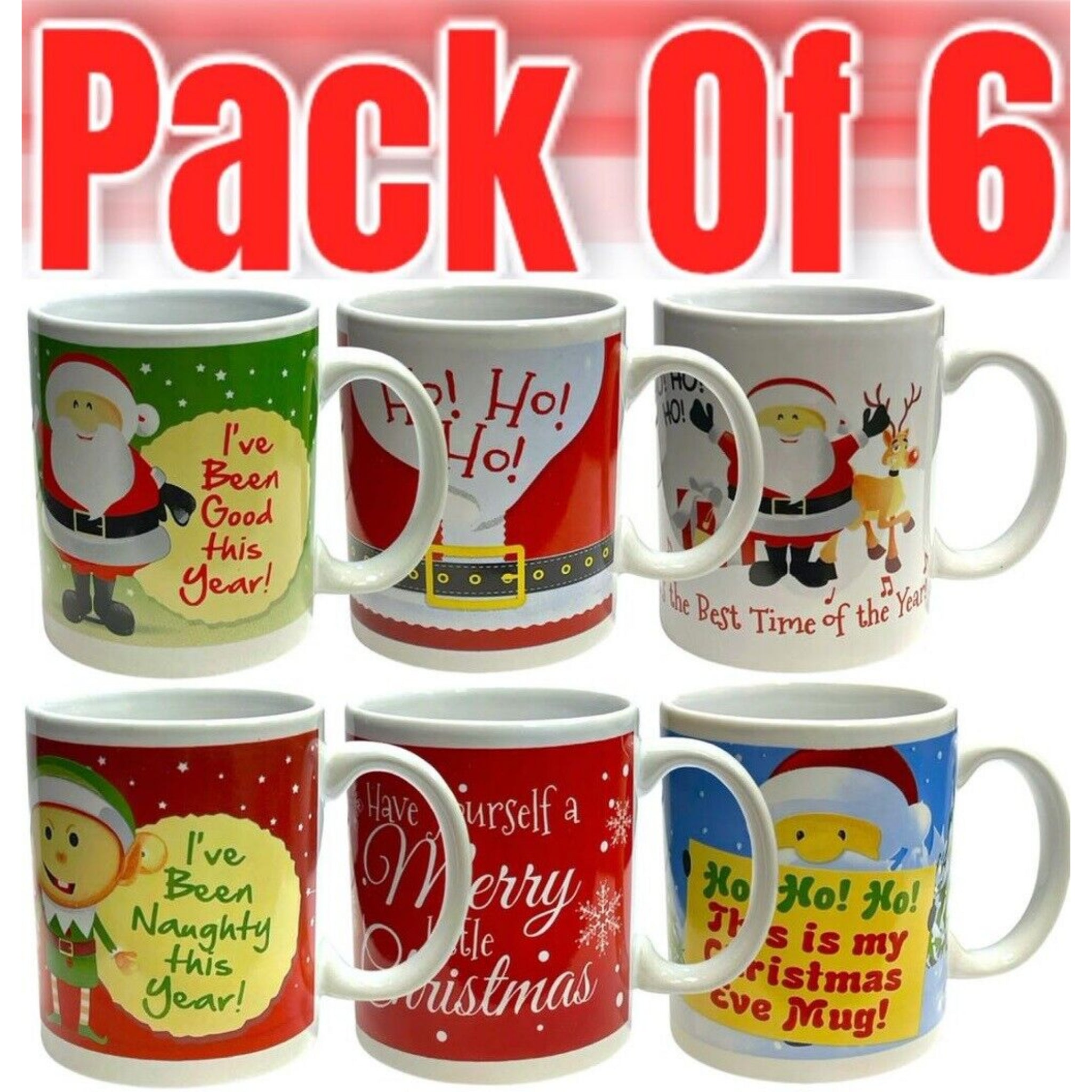 Beclen Harp Christmas Mugs Set of 6 Festive Party Xmas Mugs Home Kitchen Tea Coffee Cups New