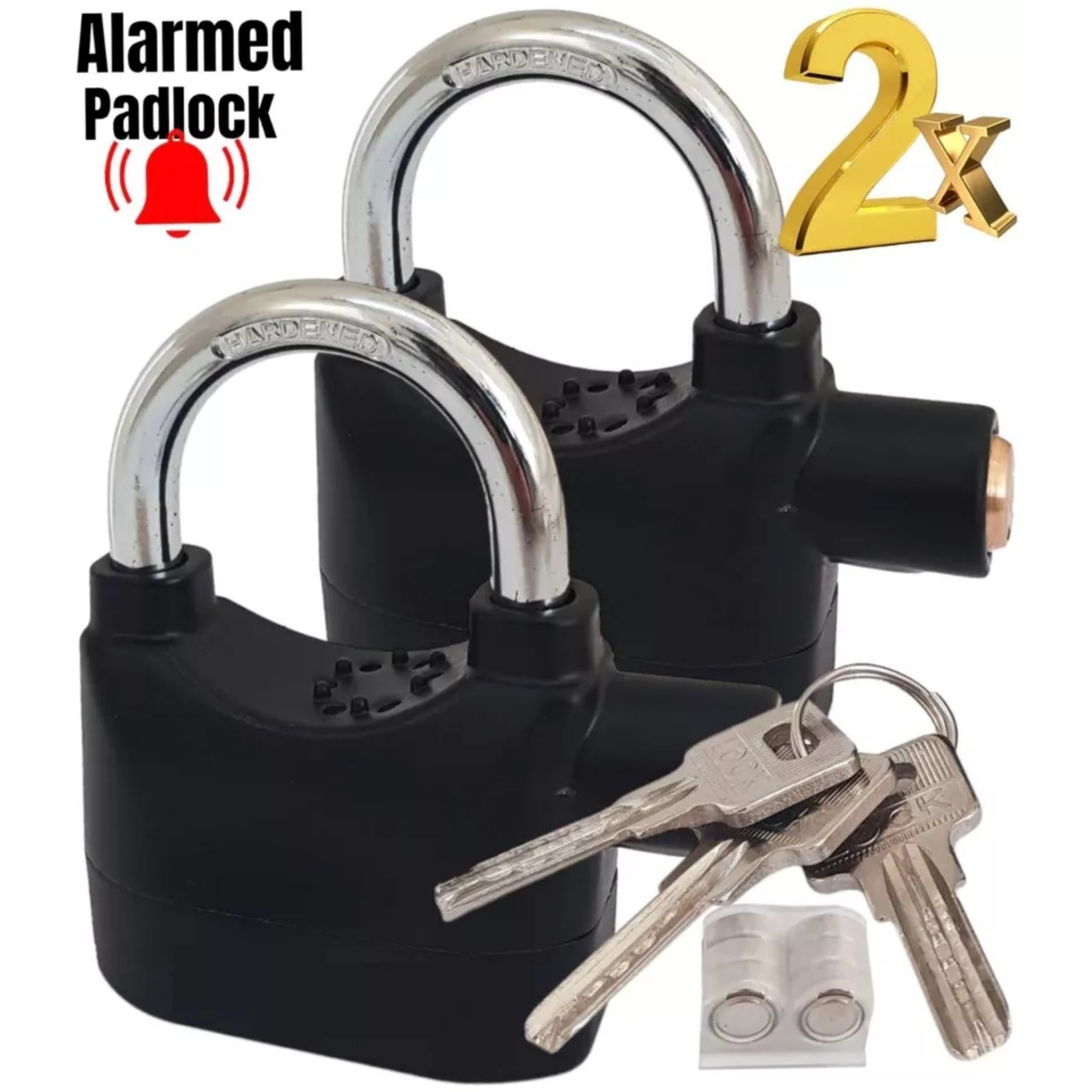 Beclen Harp 2x HEAVY DUTY ALARM LOCK Siren Motorbike Keyed Lock Bicycle Padlock Security Pad