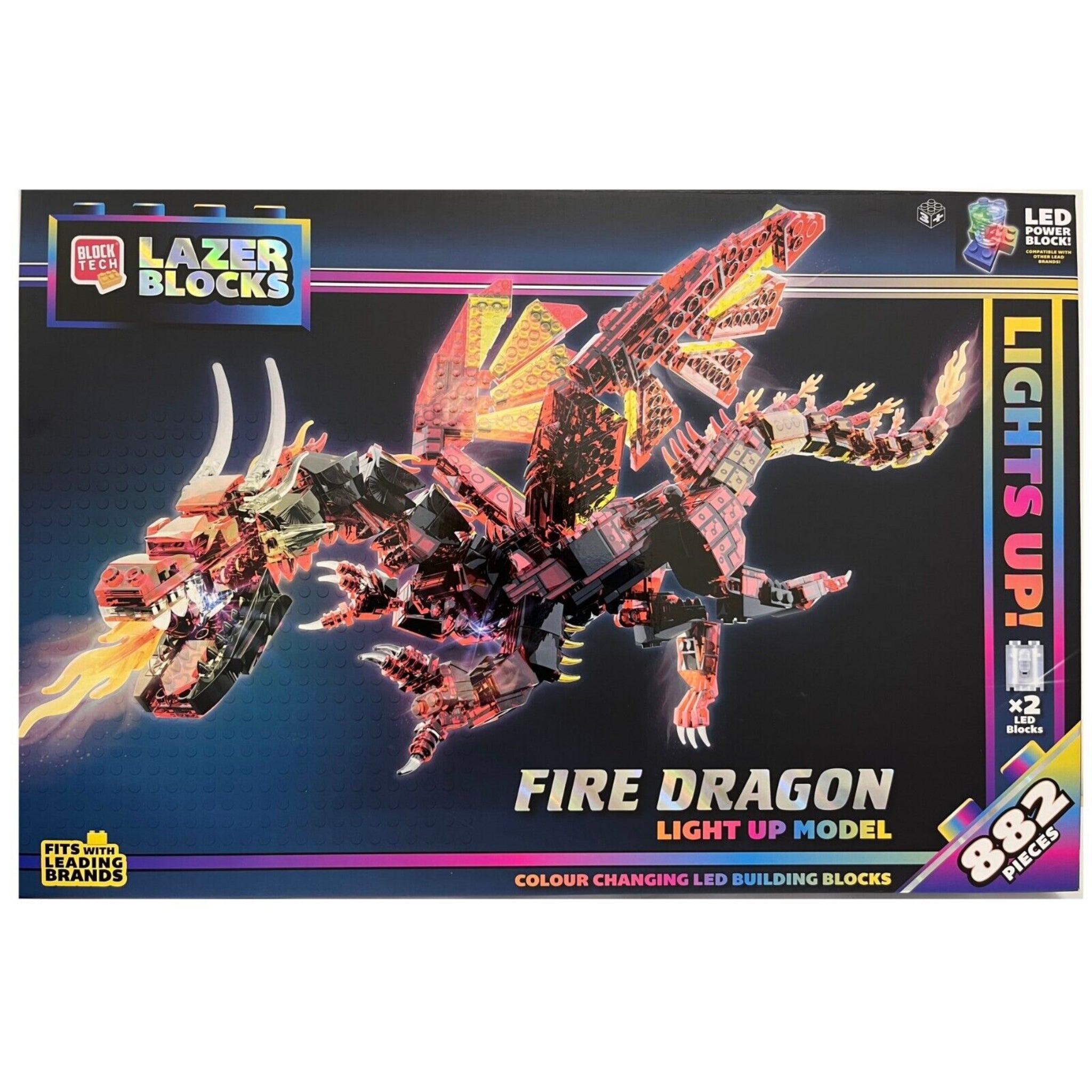 Beclen Harp 882 pcs Lazer Blocks Fire Dragon Light up Kids Tiles Set Educational Construction Toy
