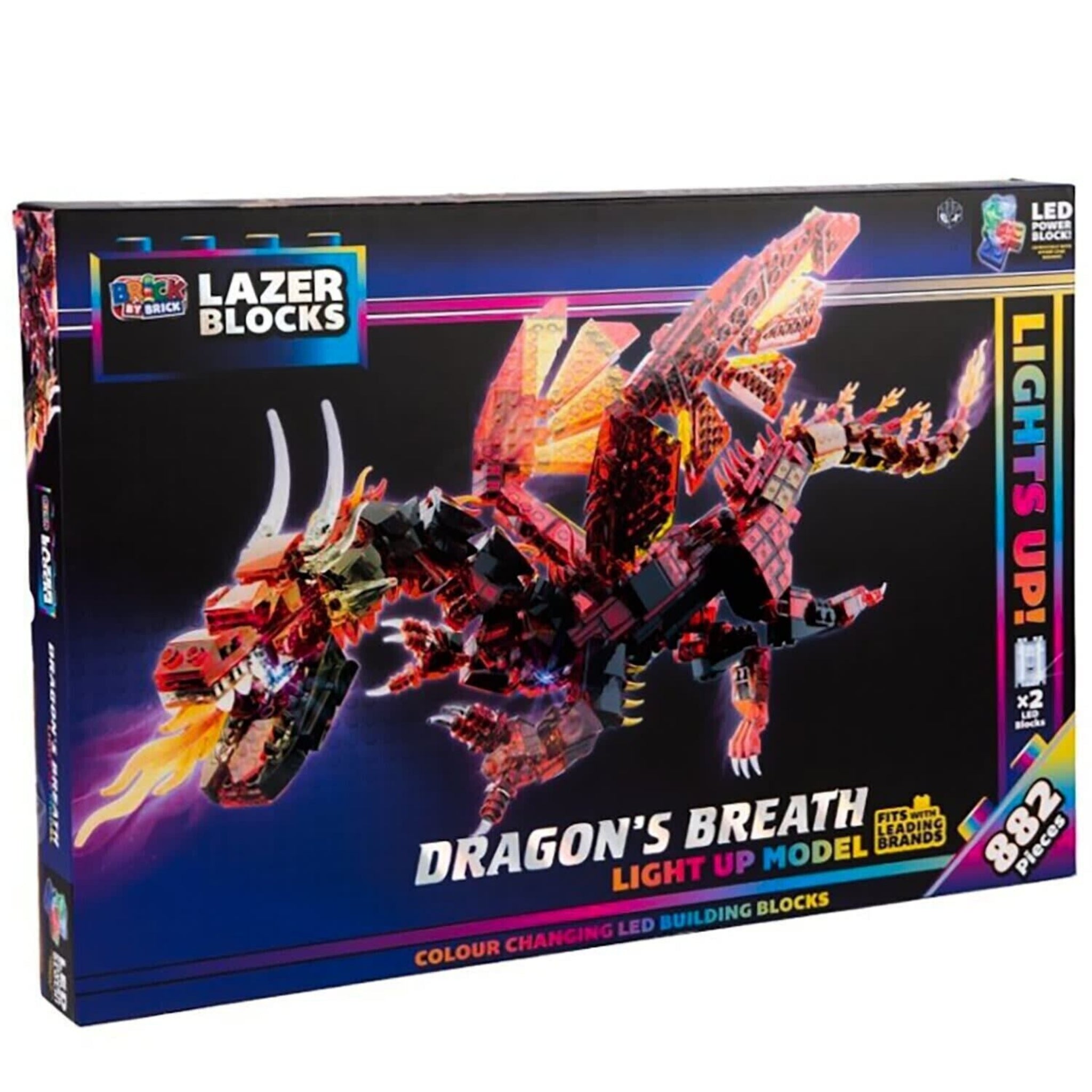 Beclen Harp 882 pcs Lazer Blocks Fire Dragon Light up Kids Tiles Set Educational Construction Toy