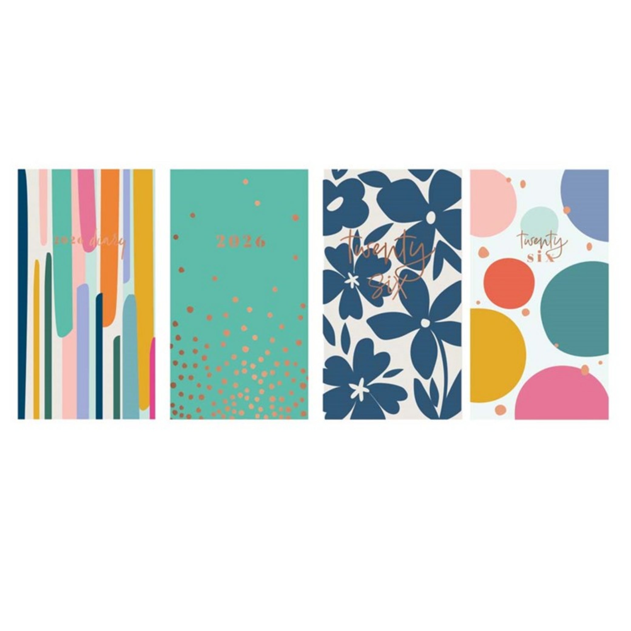 Beclen Harp 2026 SLIM Week to view Colorful circles / Flower / Shinny sprinkle them / Strips Design Office Home School Desktop Diary Desktop School Note Date Full Year - Xmas gift