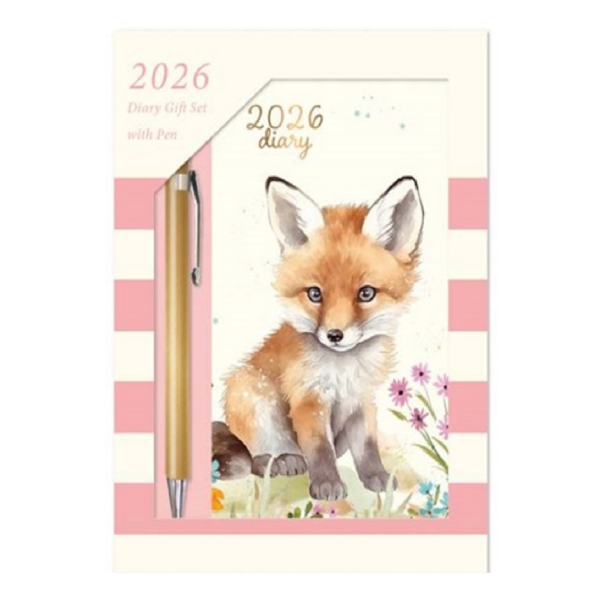 Beclen Harp 2026 SLIM Week to view Cow / Fox Theme Office Home School Desktop Diary with free pen Desktop School Note Date Full Year - Xmas gift