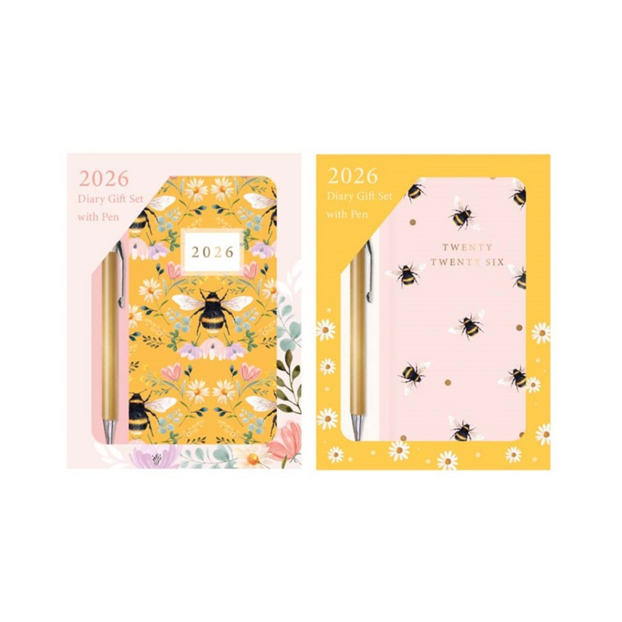 Beclen Harp 2026 Slim Week To View/WTV Luxury Honey bee Print Diary With Pen Gift Set