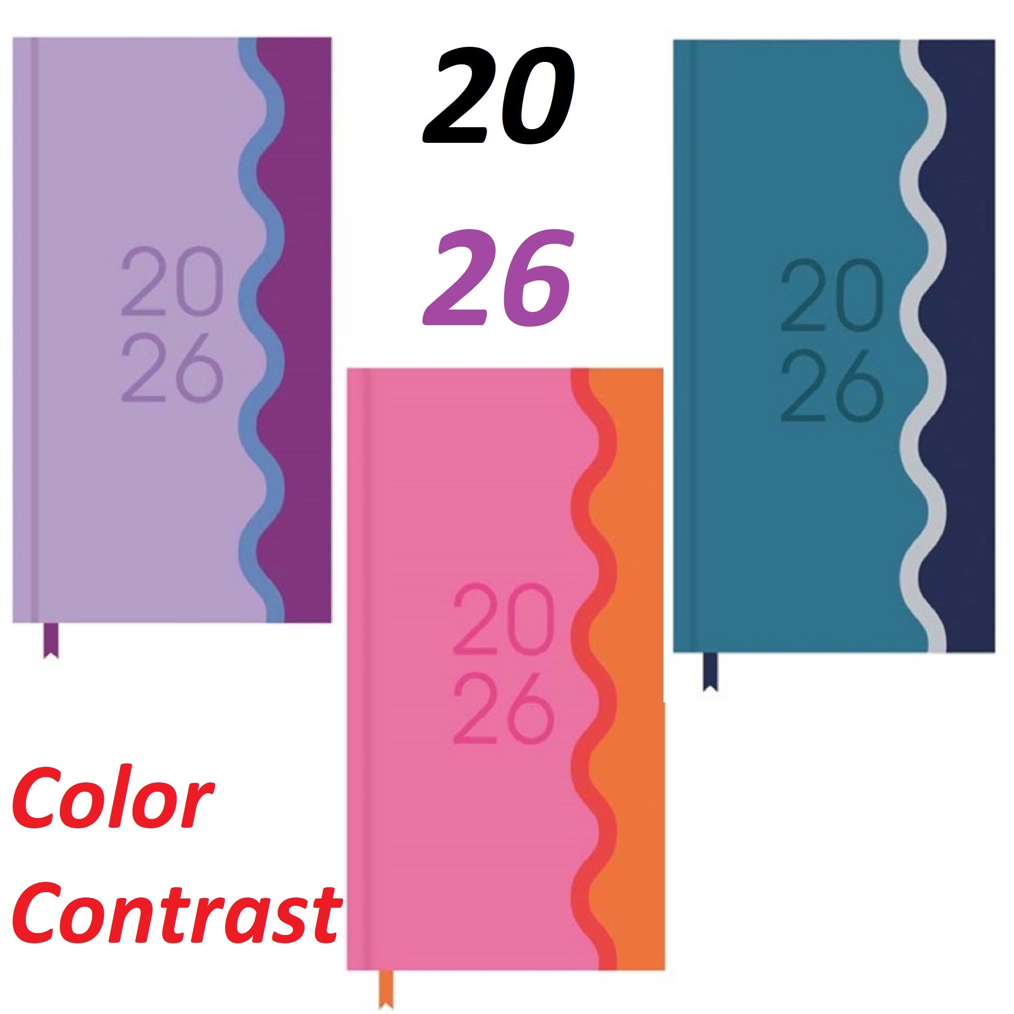 Beclen Harp 2026 SLIM Week to view Colour Block Contrast Office Home School Desktop Diary Desktop School Note Date Full Year - Xmas gift