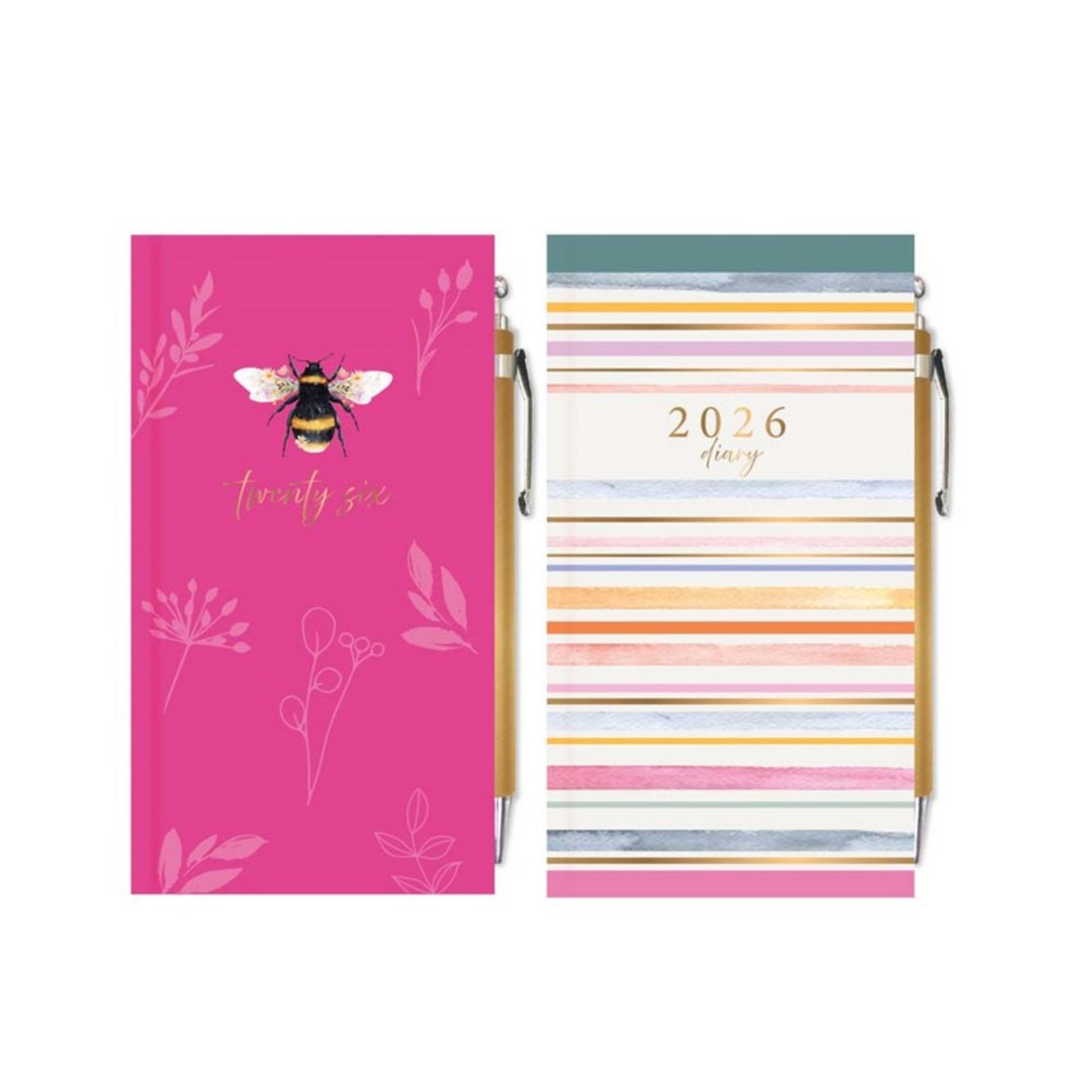 Beclen Harp 2026 SLIM WTV Honey bee / Colourful stripes Office Home Diary Desktop School Note Date Full Year - Xmas gift