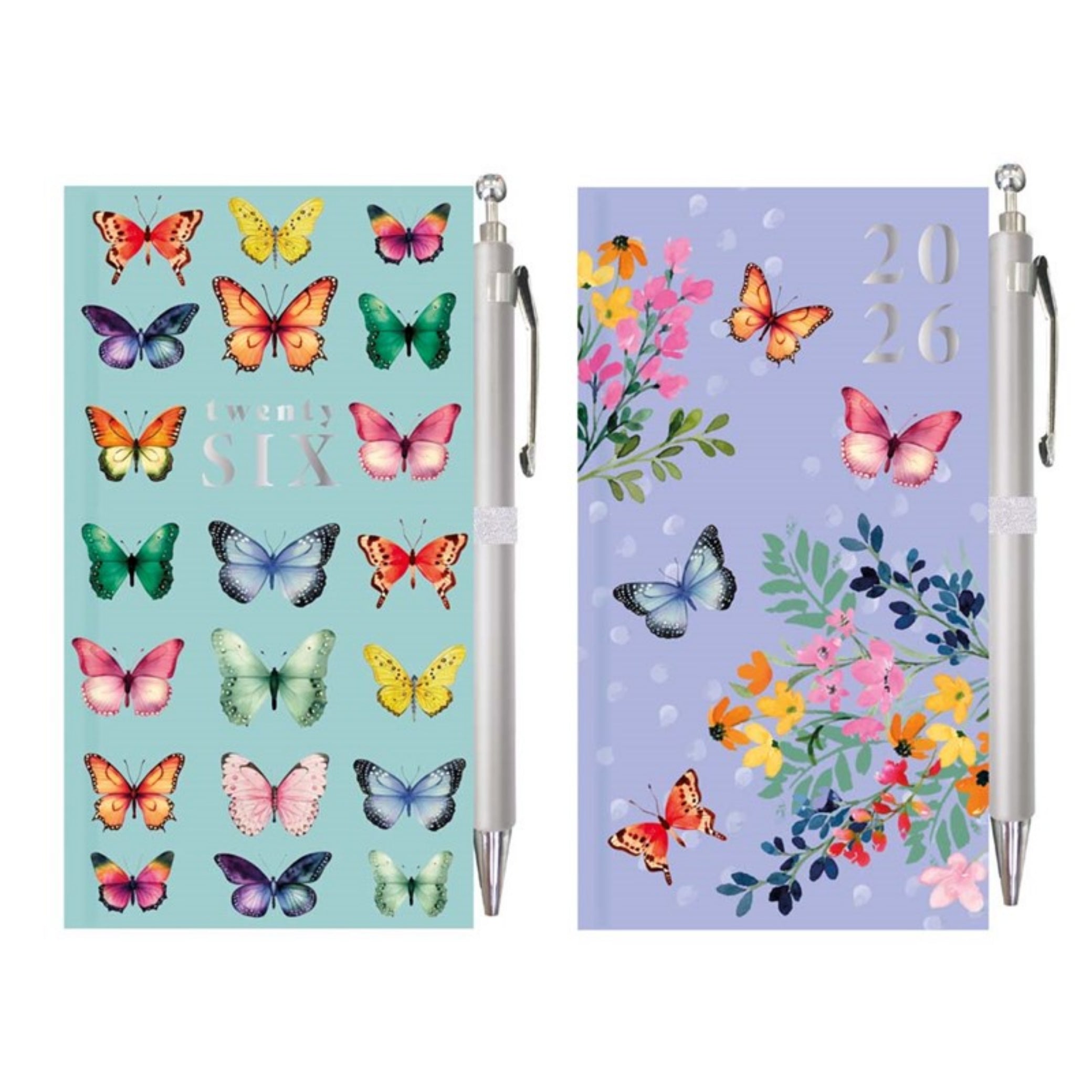 Beclen Harp 2026 Week To View/WTV Slim butterfly Theme Office Home School Diary With Pen Gift set
