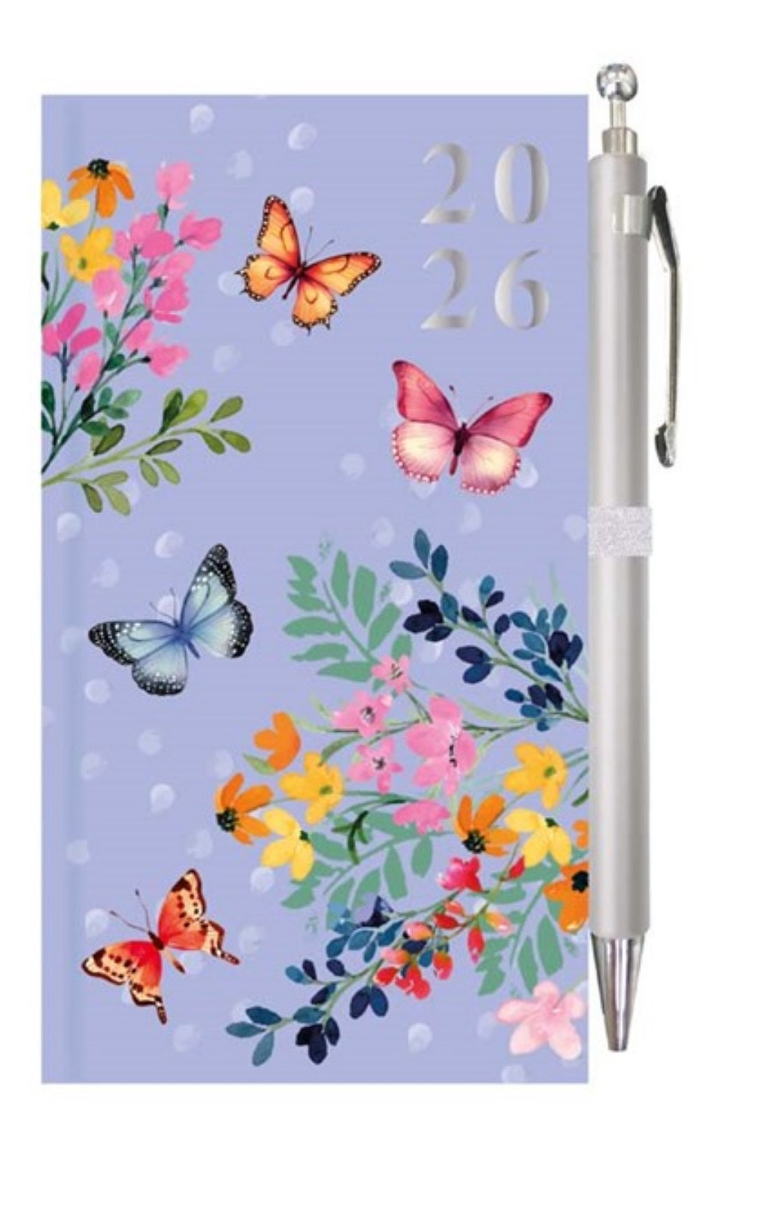 Beclen Harp 2026 Slim Week To View/WTV Personal Diary Vintage Floral And Butterflies Print Cover With Pen Gift Set