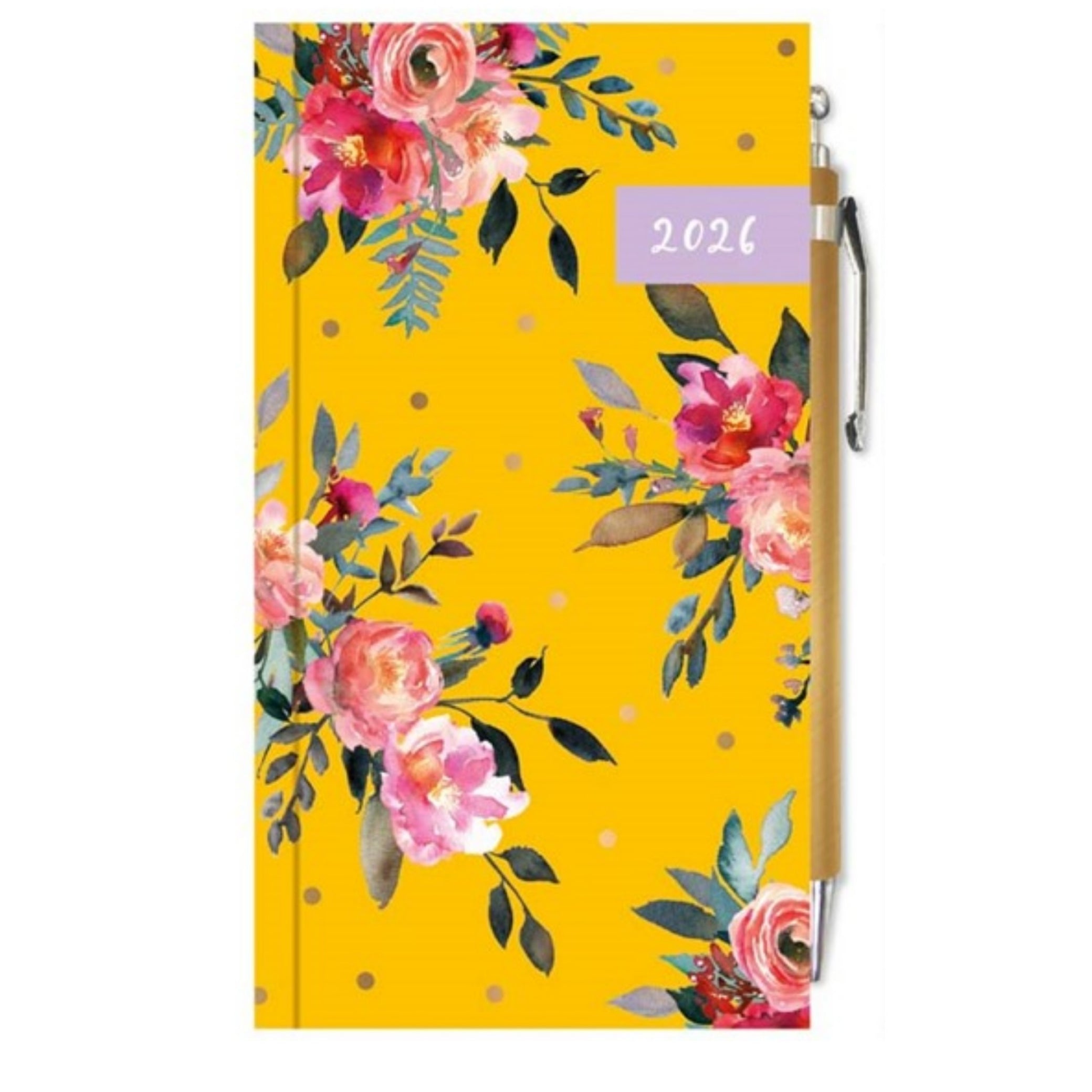 Beclen Harp 2026 SLIM Week to view Flowers Theme Office Home School Desktop Diary with free pen Desktop School Note Date Full Year - Xmas gift
