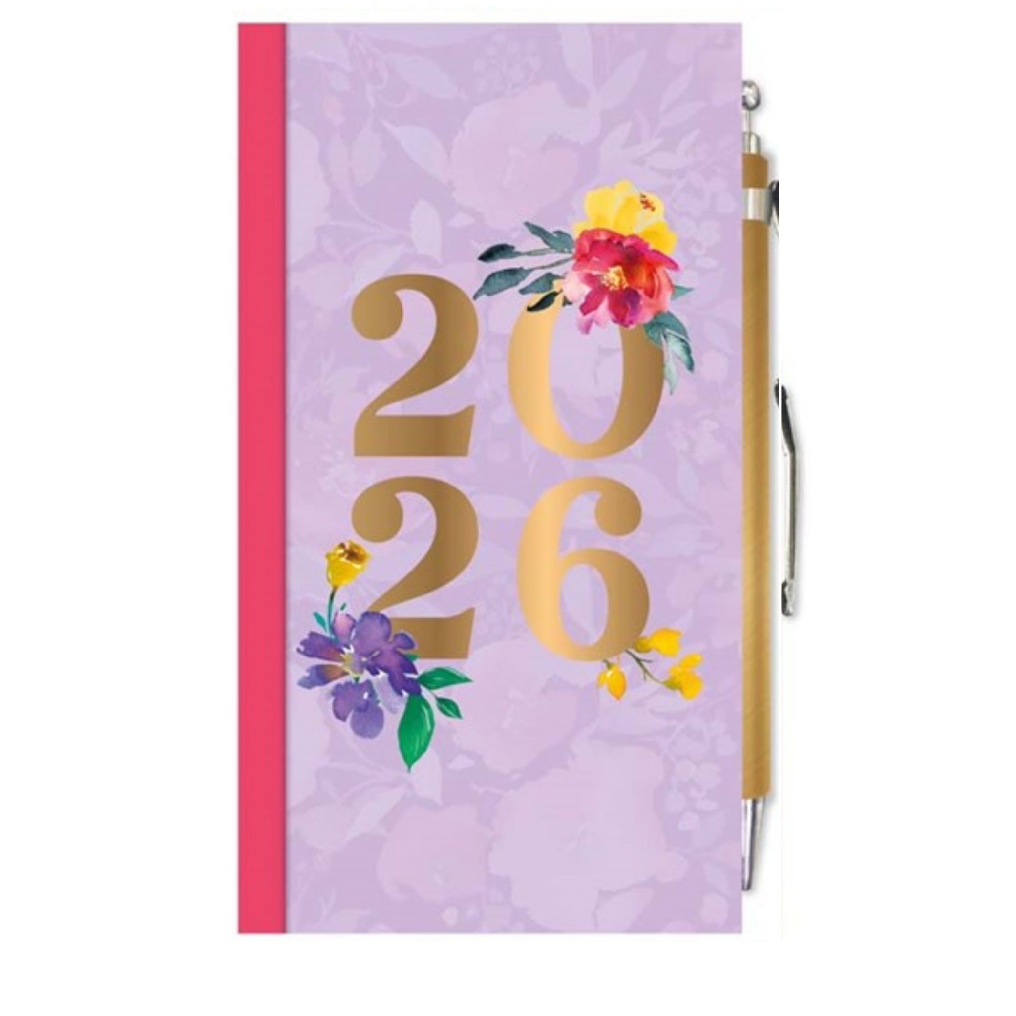 Beclen Harp 2026 SLIM Week to view Flowers Theme Office Home School Desktop Diary with free pen Desktop School Note Date Full Year - Xmas gift