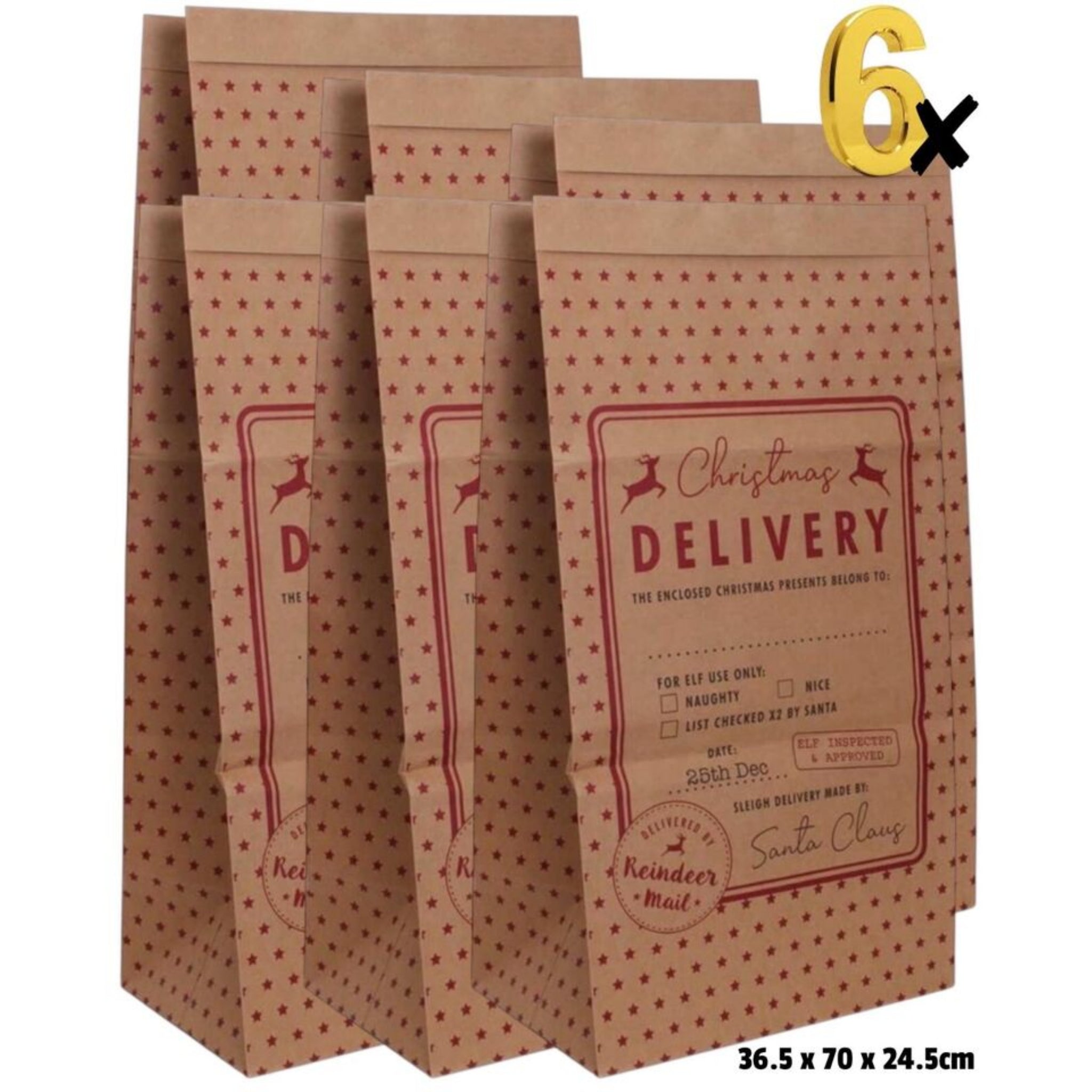 Beclen Harp 6 / 12 / 18 Pack Giant Christmas Paper Kraft Sack Stocking Father Xmas Gift Present Bag UK