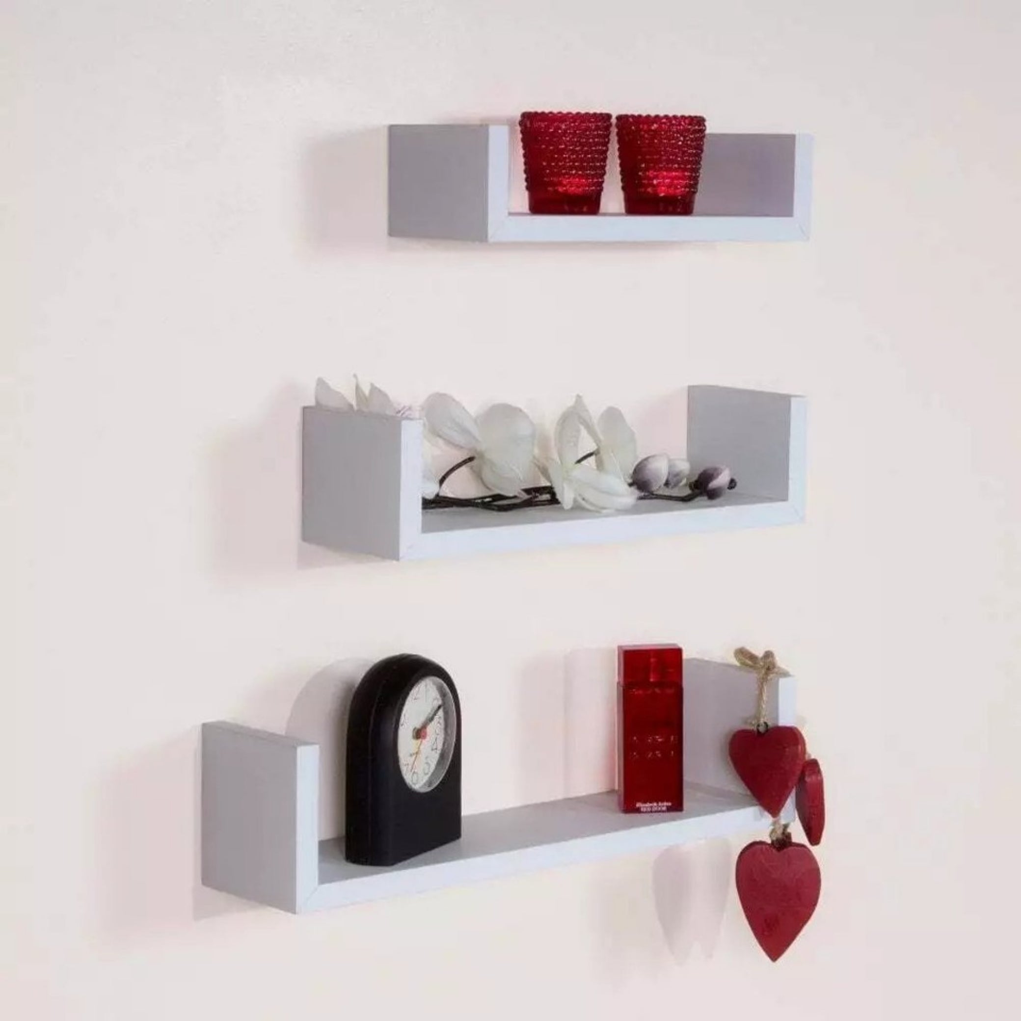 Beclen Harp Set of 3 Floating Shelves Wall Mounted Storage Display Shelf Kit Home Decor WHT UK Best Seller Free Shipping