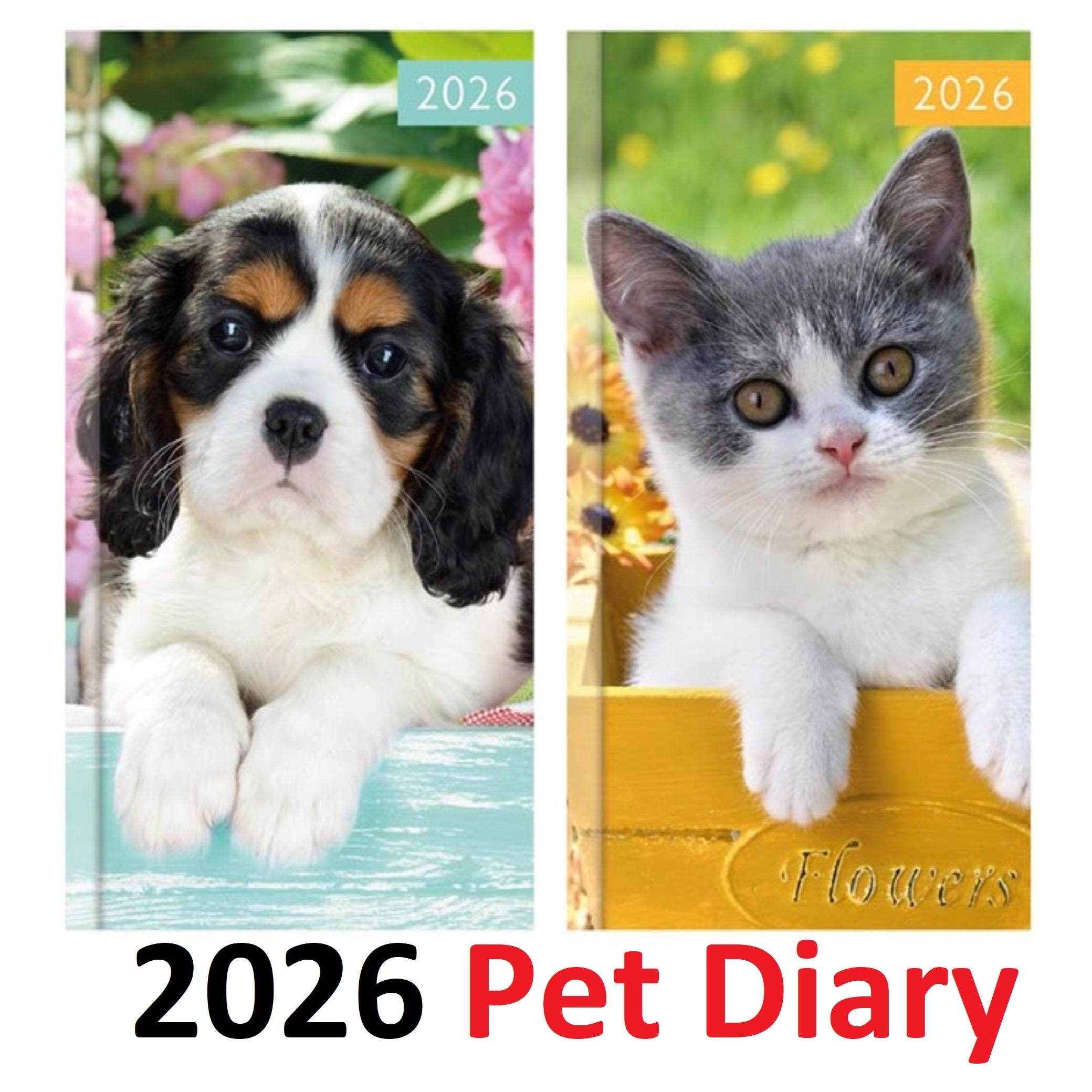 Beclen Harp 2026 SLIM Week to view Cute Cat / Dog Pet Theme Office Home School Desktop Diary Desktop School Note Date Full Year - Xmas gift