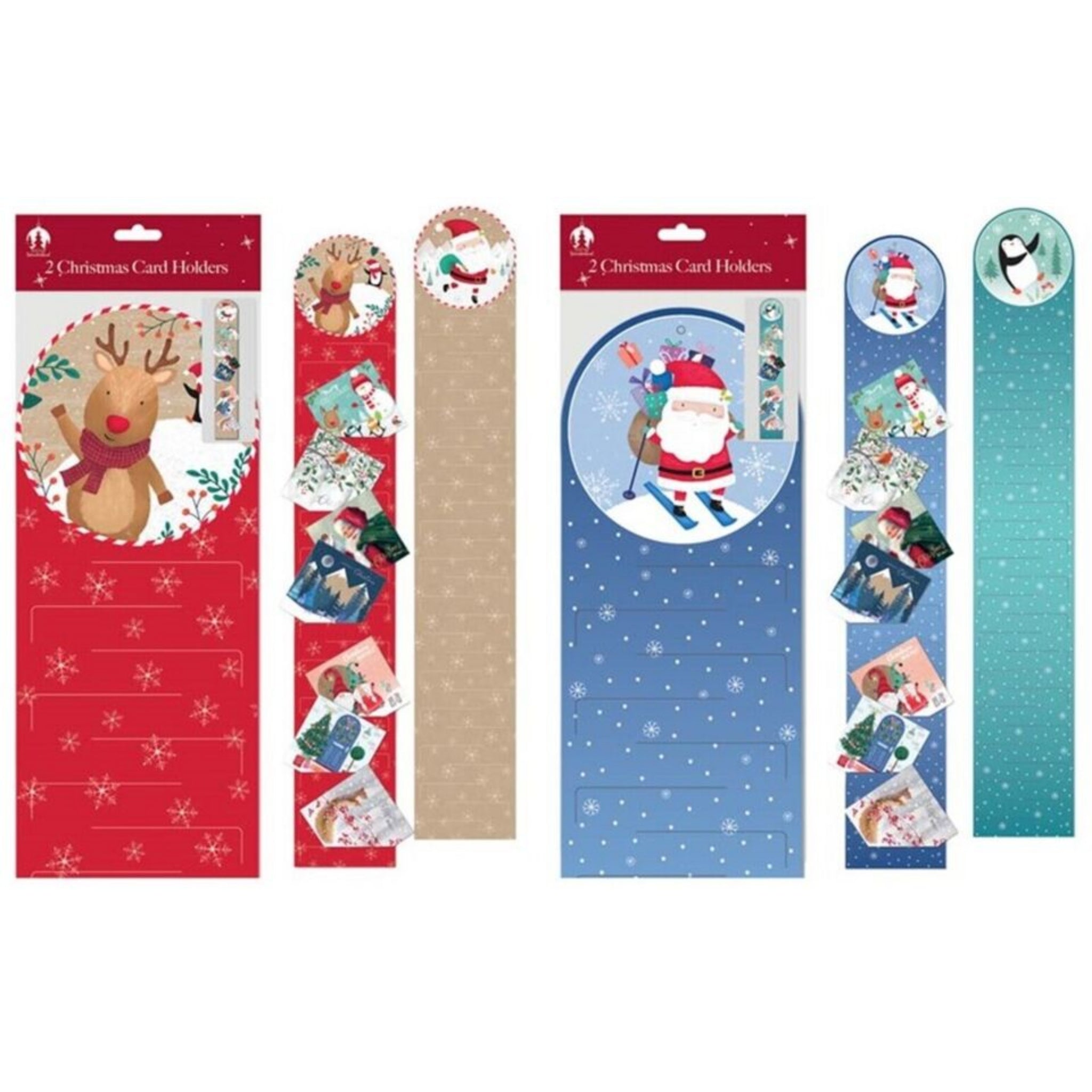 Beclen Harp 4 Christmas Card Holder 2 Traditional & 2 x Cute Santa Reindeer Design For Xmas