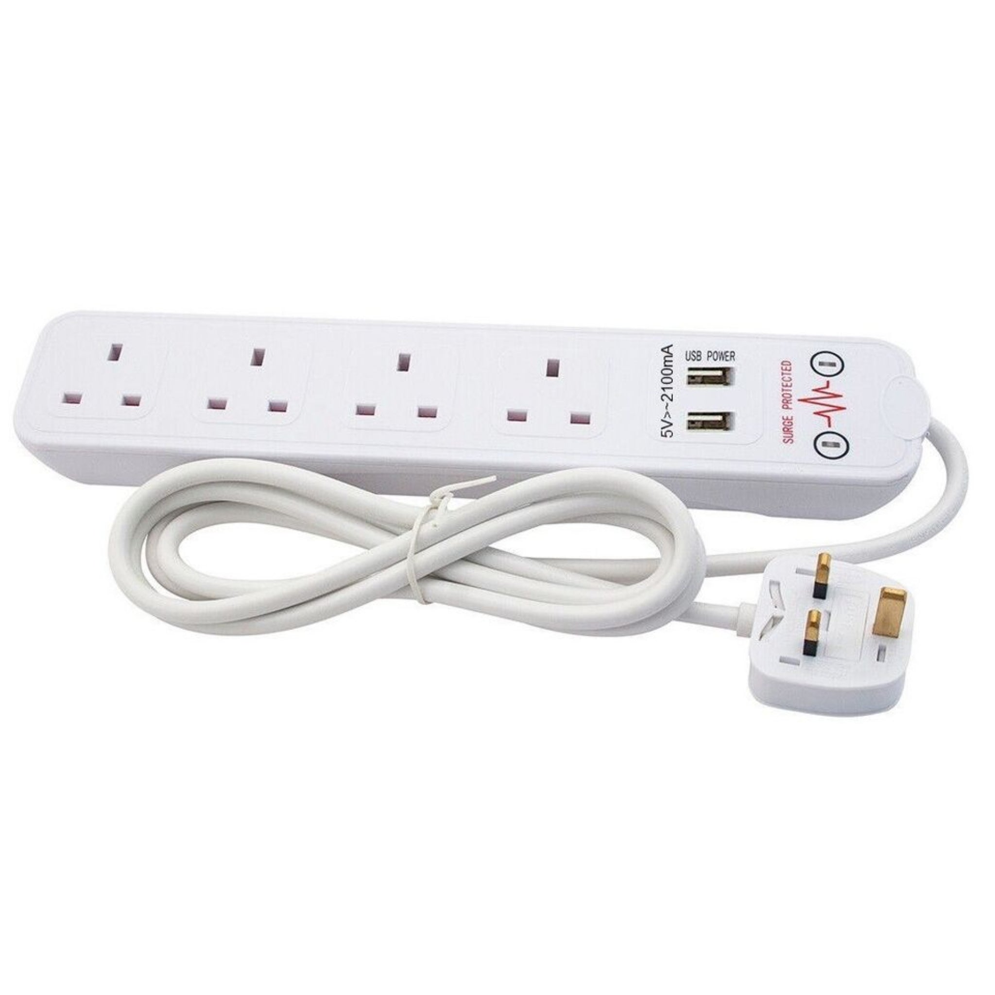 Beclen Harp Extension Lead with 2 USB Cable Electric Plug Socket UK Mains Power 4 Gang Way